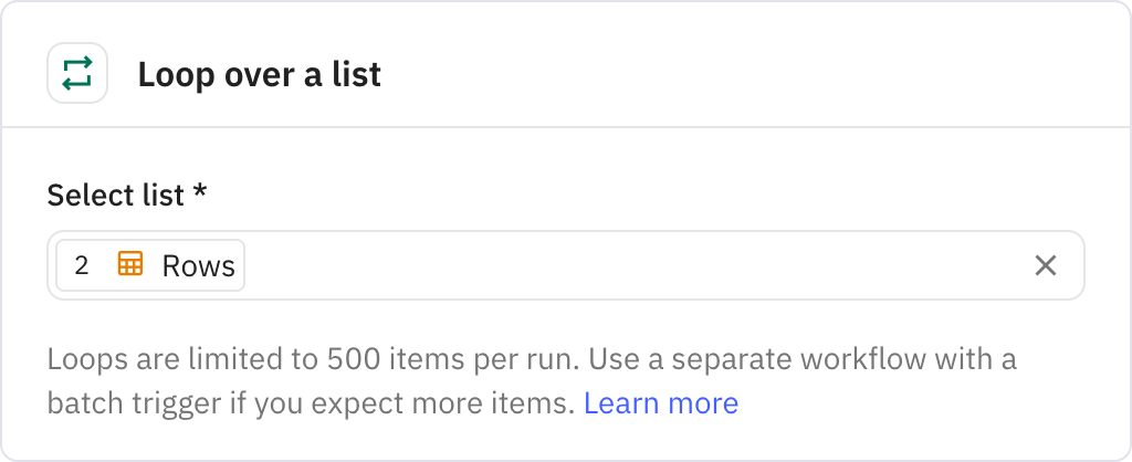 Relay.app screenshot of: Loop over a list