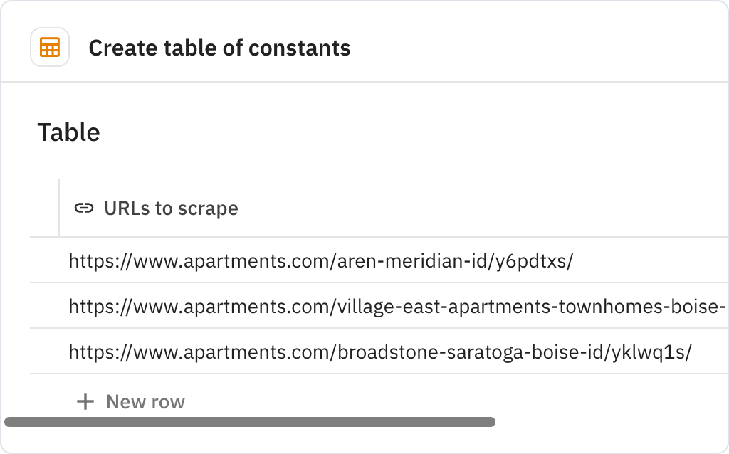 Relay.app screenshot of: Create table of constants