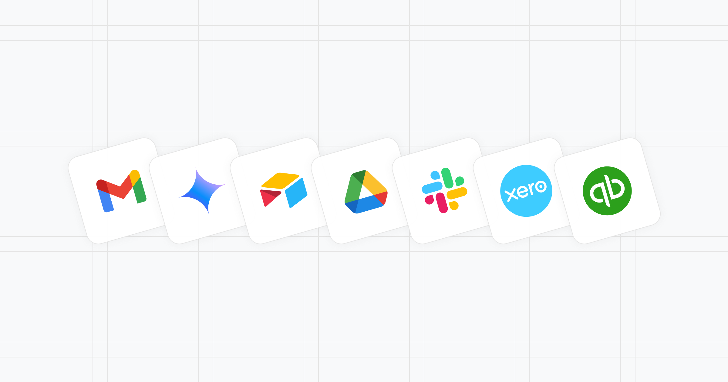 Logos of Gmail, Gemini, Airtable, Google Drive, Slack, Xero, QuickBooks