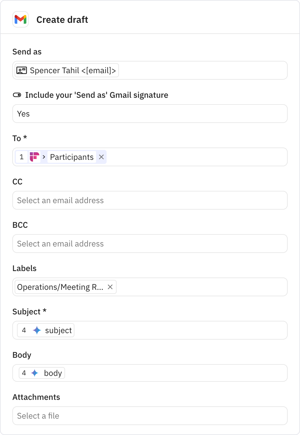 Relay.app screenshot of: Create draft