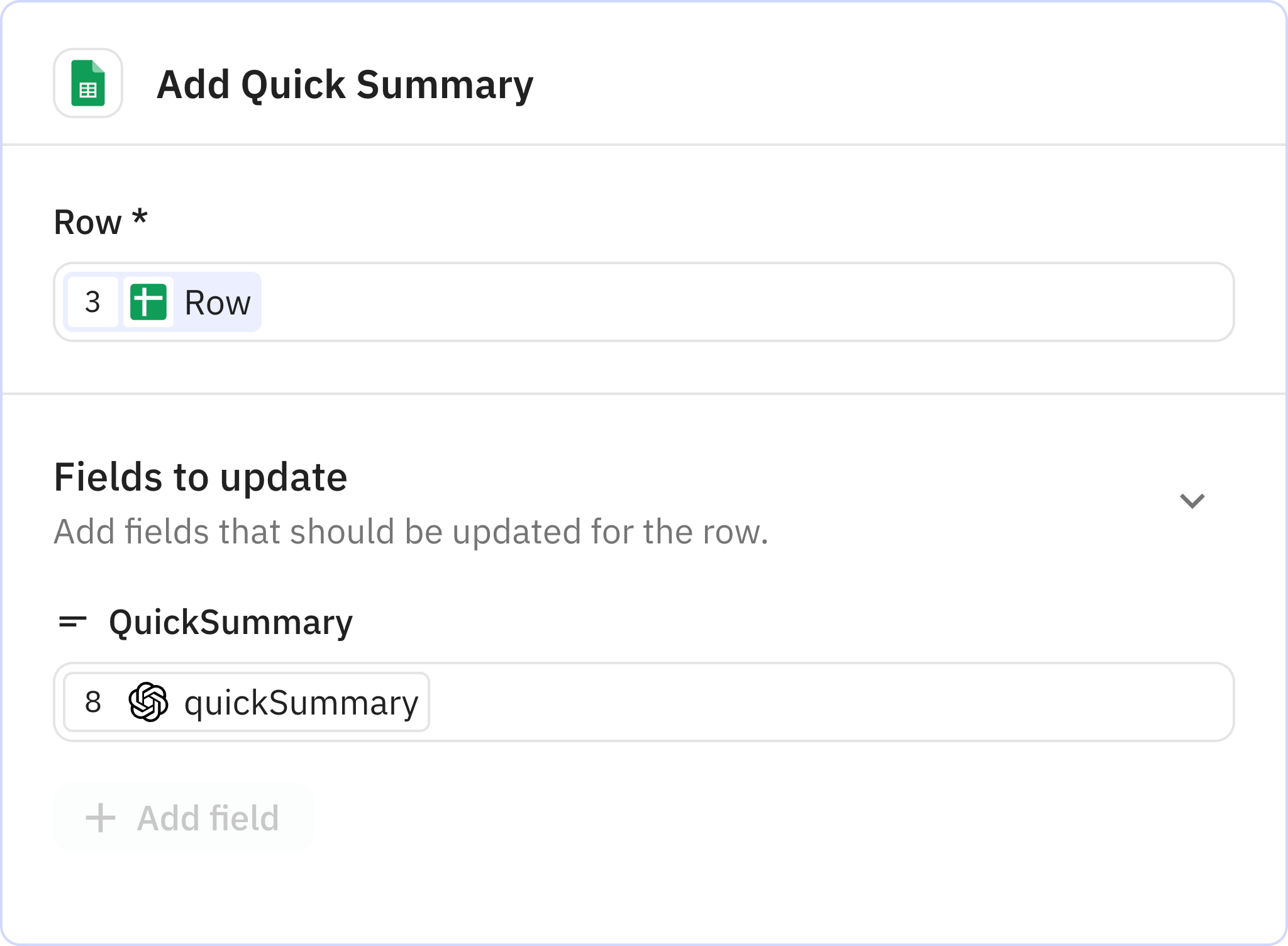 Relay.app screenshot of: Add Quick Summary