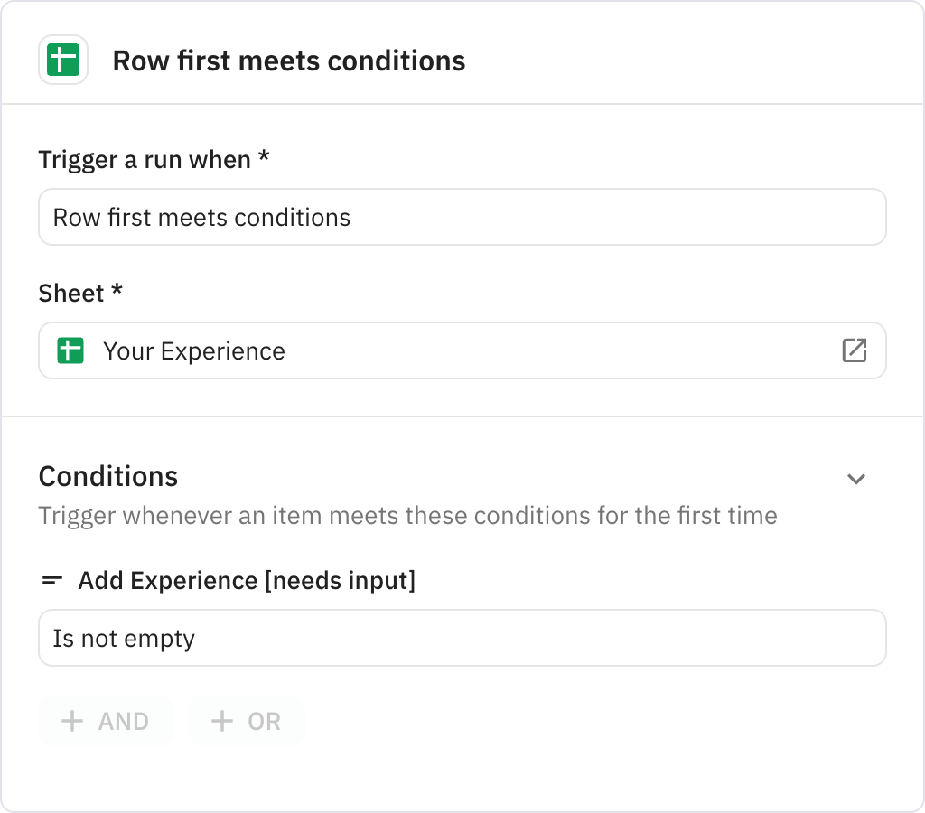 Relay.app screenshot of: Row first meets conditions