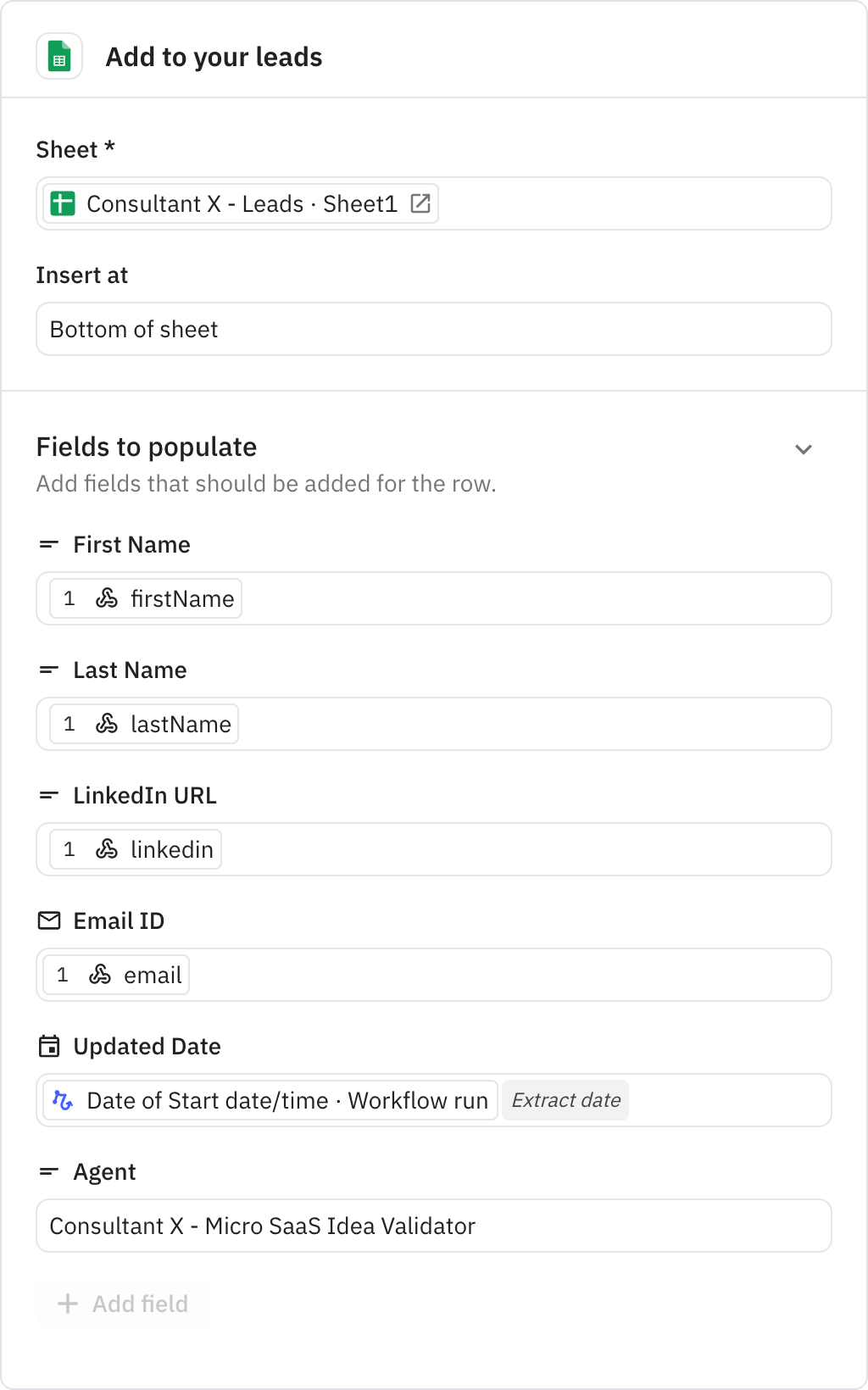 Relay.app screenshot of: Add to your leads