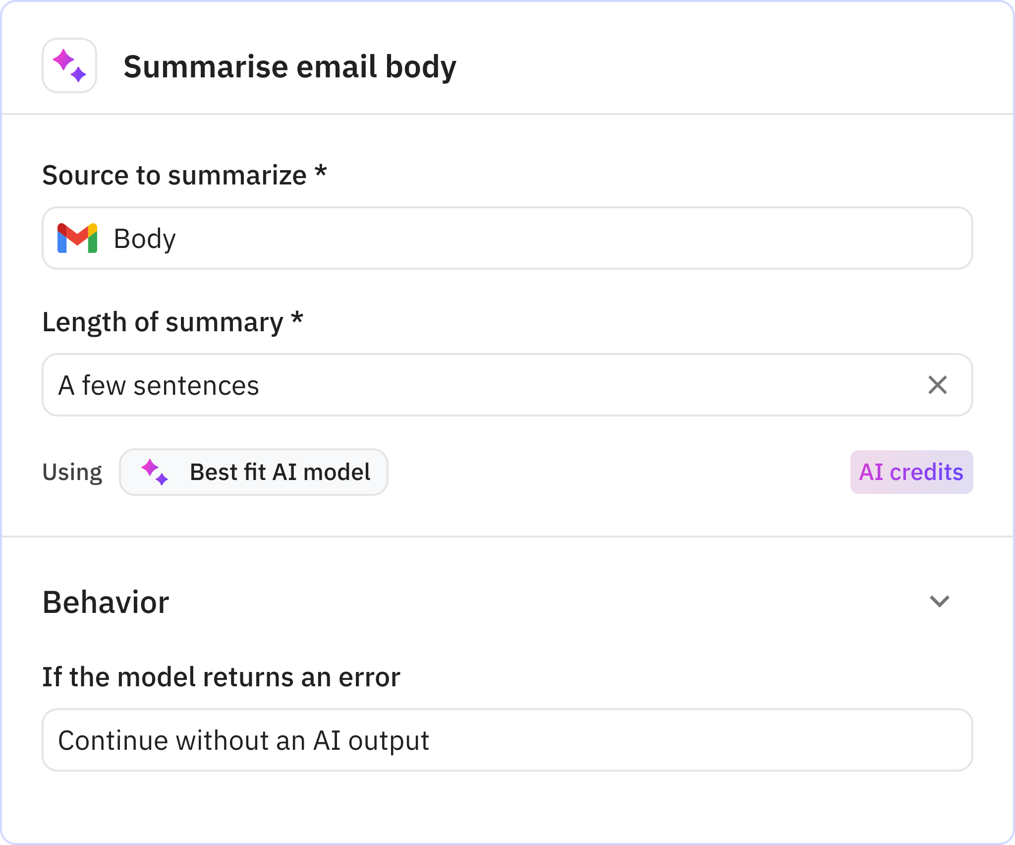 Relay.app screenshot of: Step 2: Summarise email body