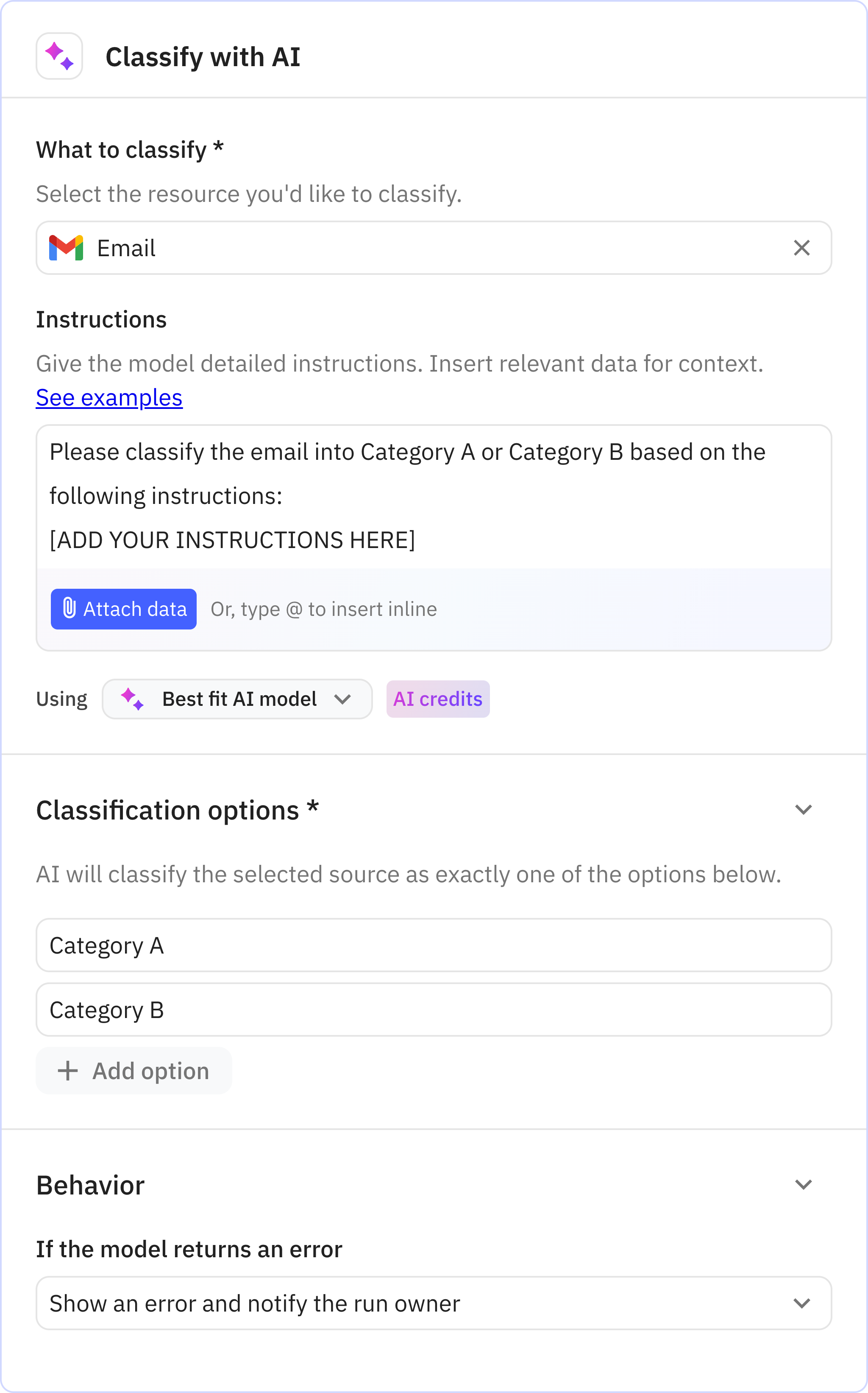 Relay.app screenshot of: Classify with AI