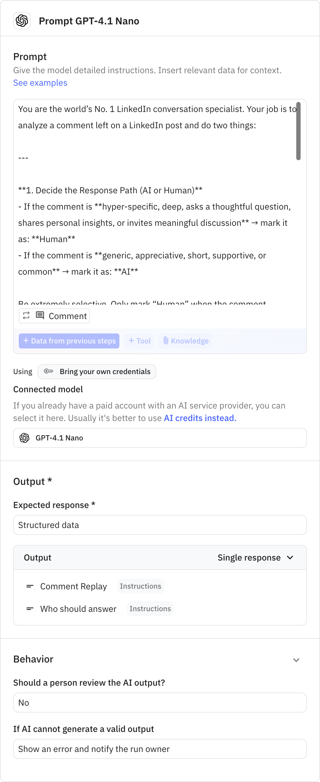 Relay.app screenshot of: Prompt GPT-4.1 Nano