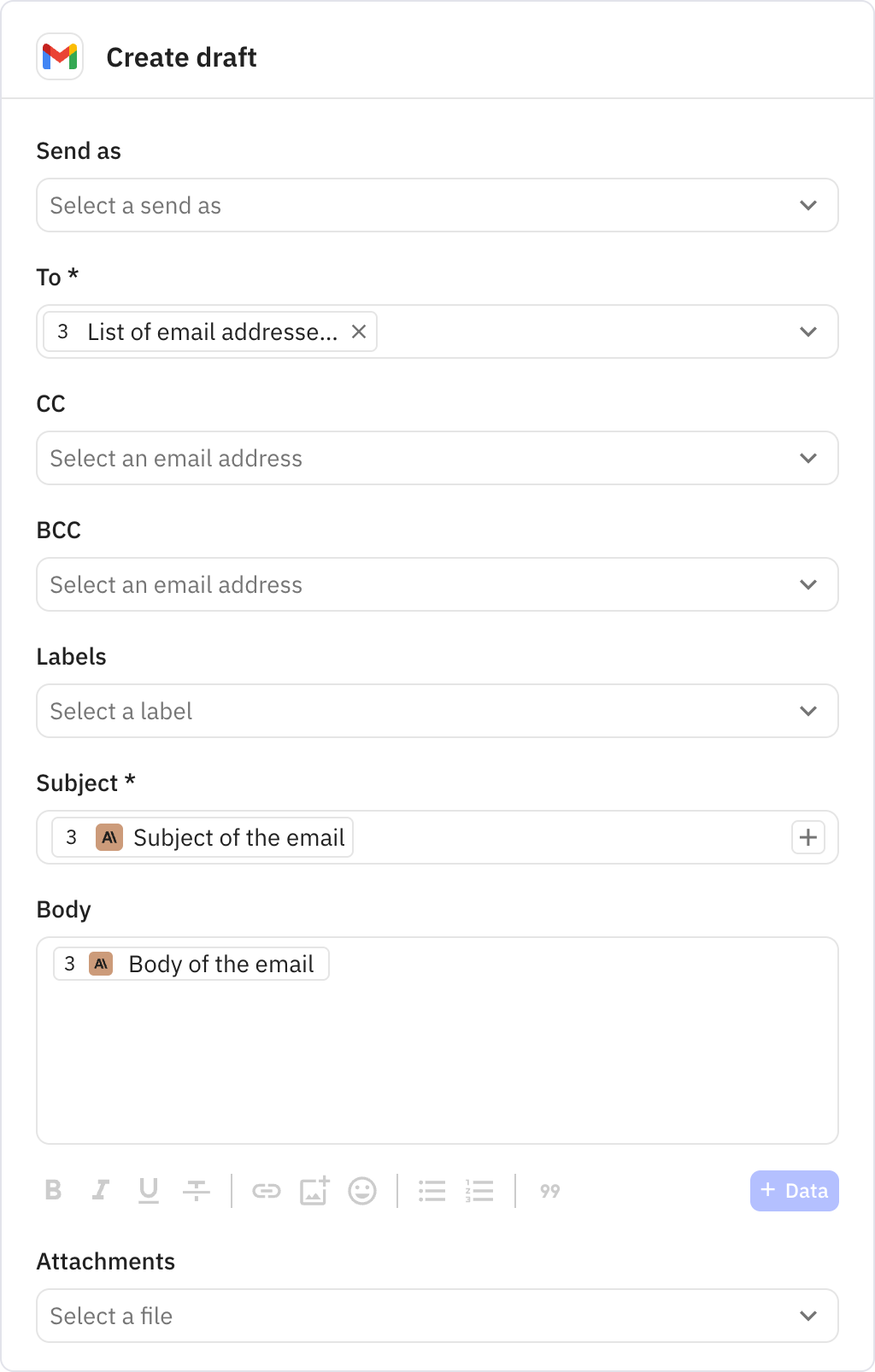 Relay.app screenshot of: Create draft
