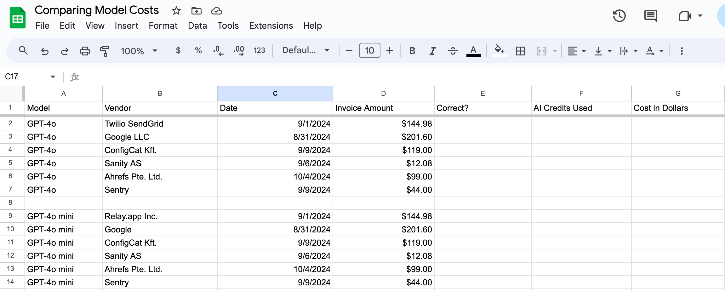 After running the test, you'll have the raw output of each run in your Sheet.