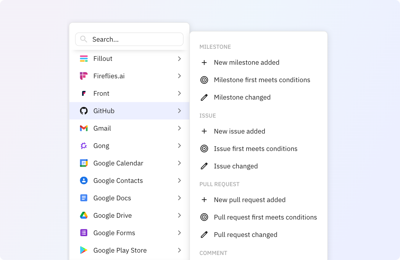 Preview of Use Relay.app's GitHub integrations to trigger actions across your apps