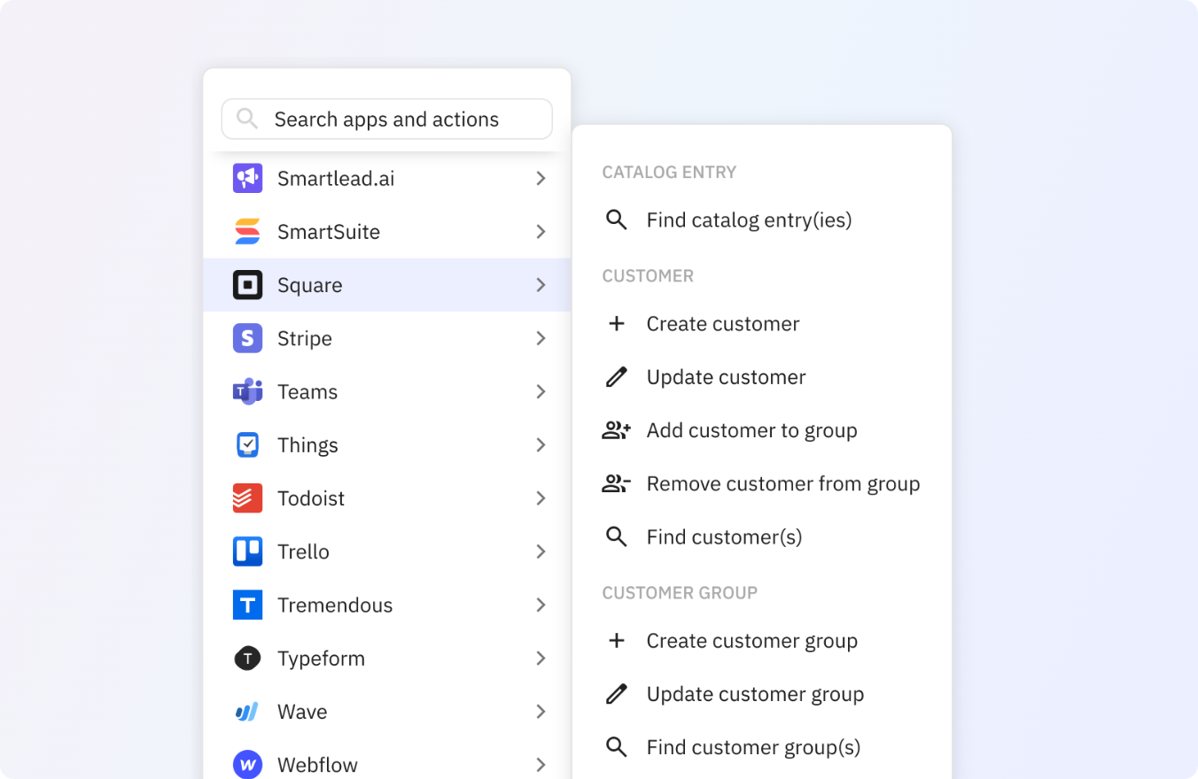 Use any of these Square actions in your Relay.app workflows.