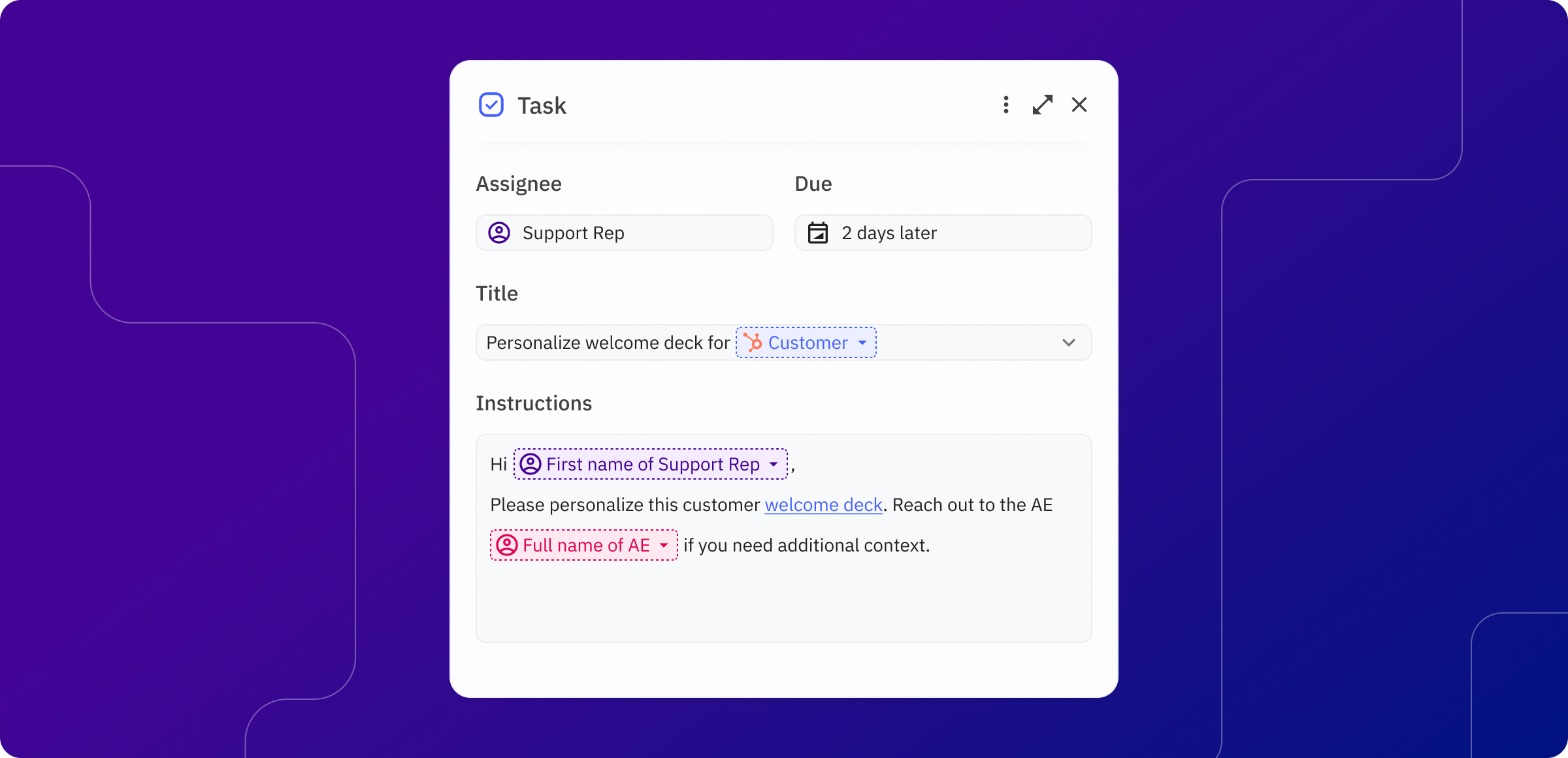 Task assigned to a Support Rep that references the right Account Executive