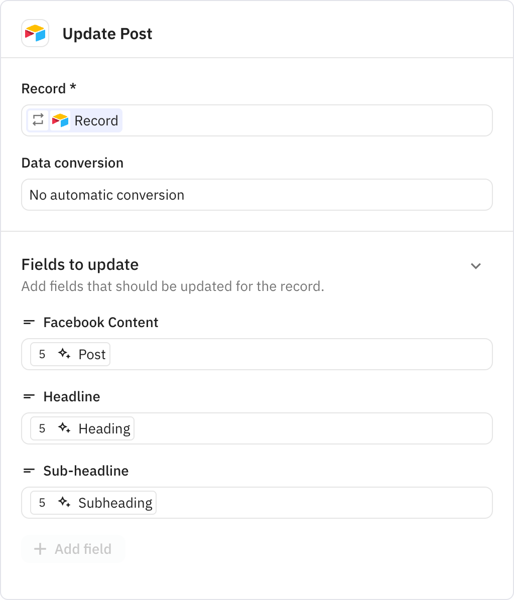 Relay.app screenshot of: Update Post