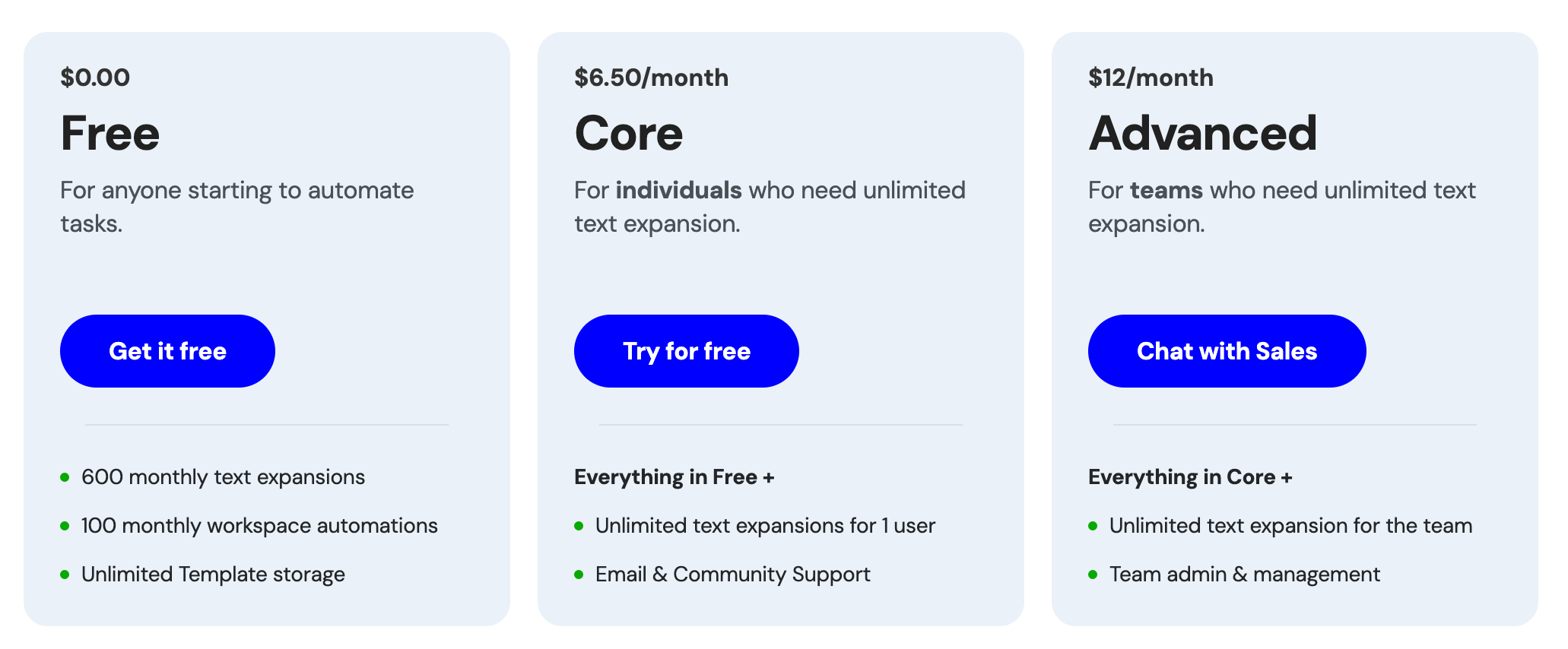 Magical's pricing is focused on text expansions.