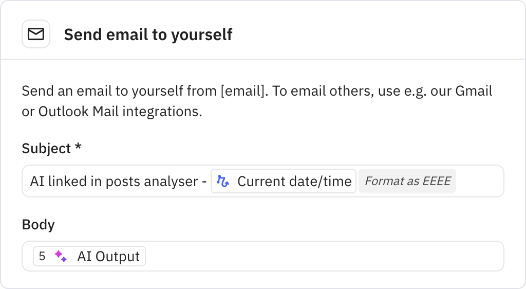 Relay.app screenshot of: Send email to yourself