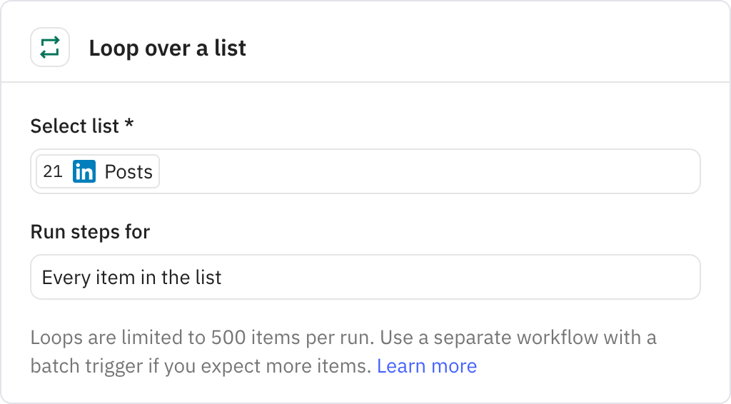 Relay.app screenshot of: Loop over a list
