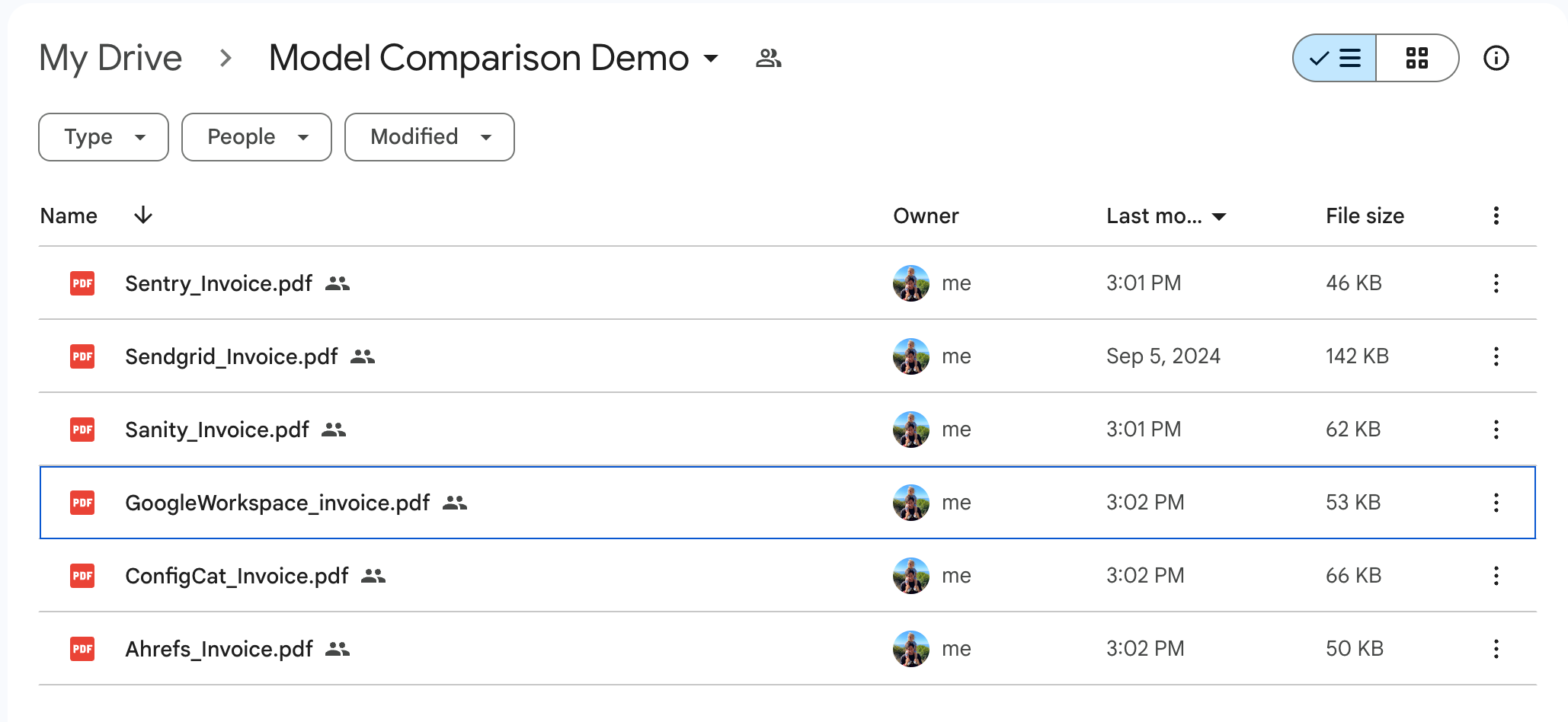 Google Drive folder with the invoices I'll use for testing