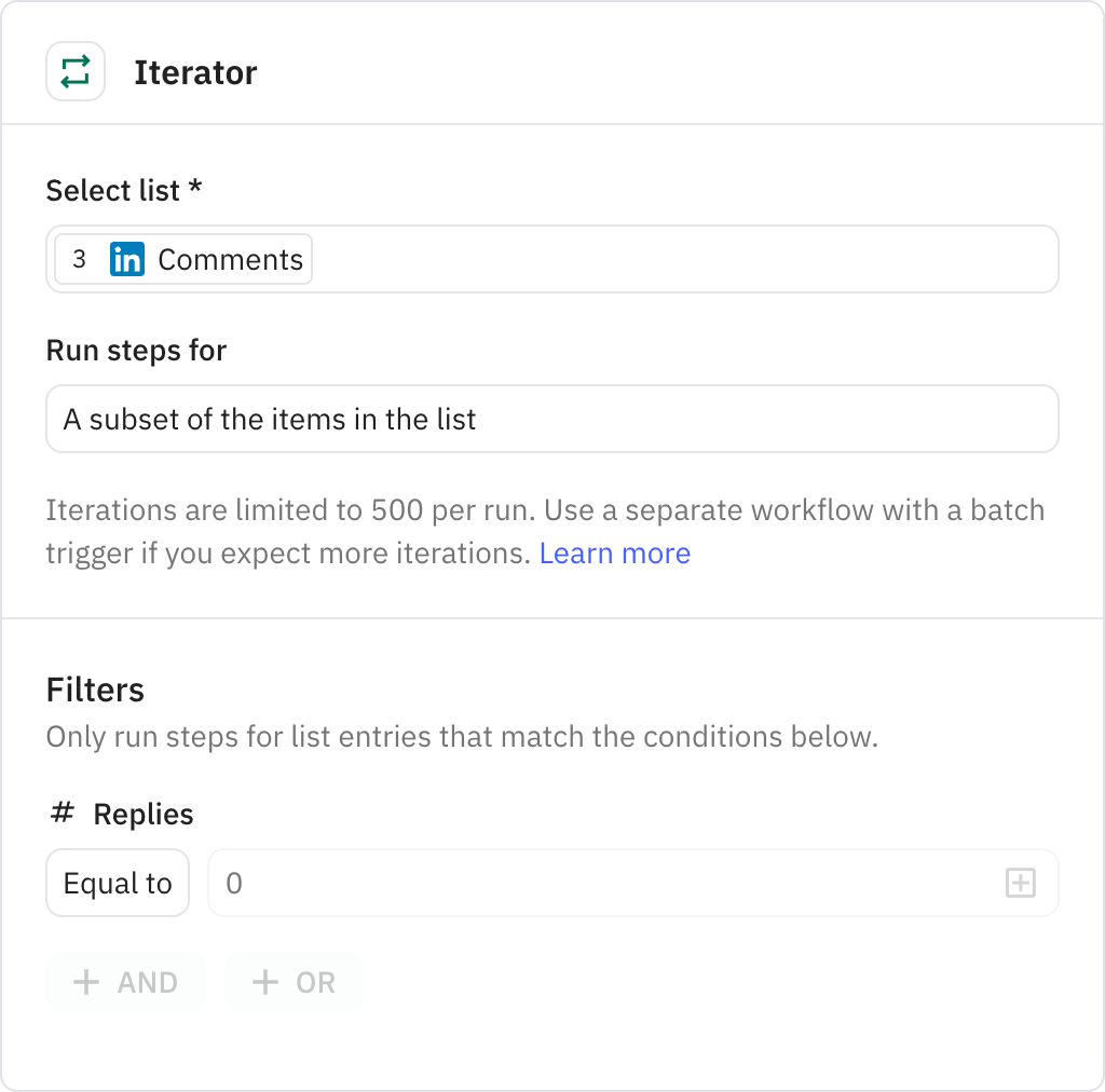 Relay.app screenshot of: Iterator
