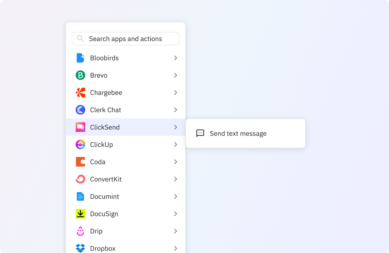 Preview of Send a text message with ClickSend actions in your Relay.app workflows.