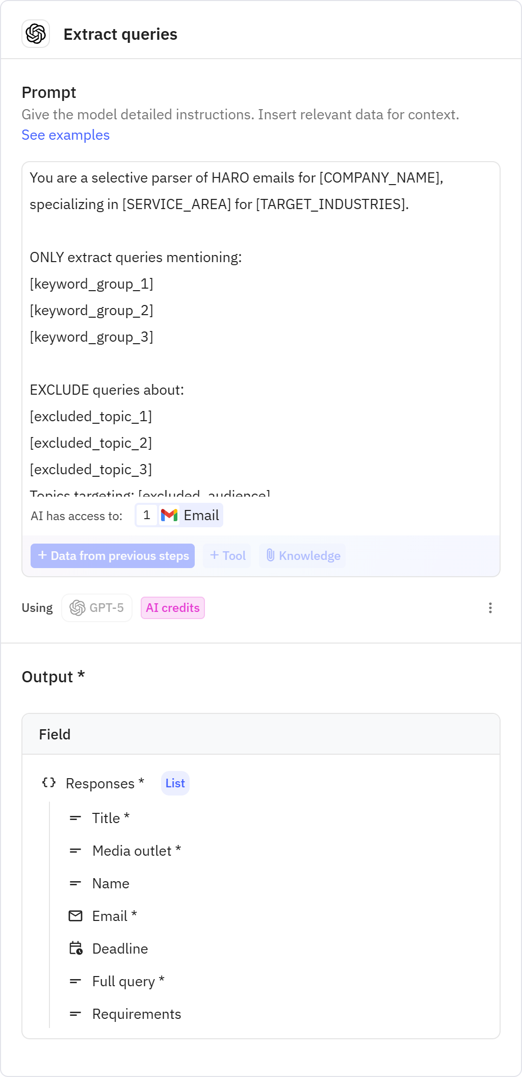 Relay.app screenshot of: Extract queries