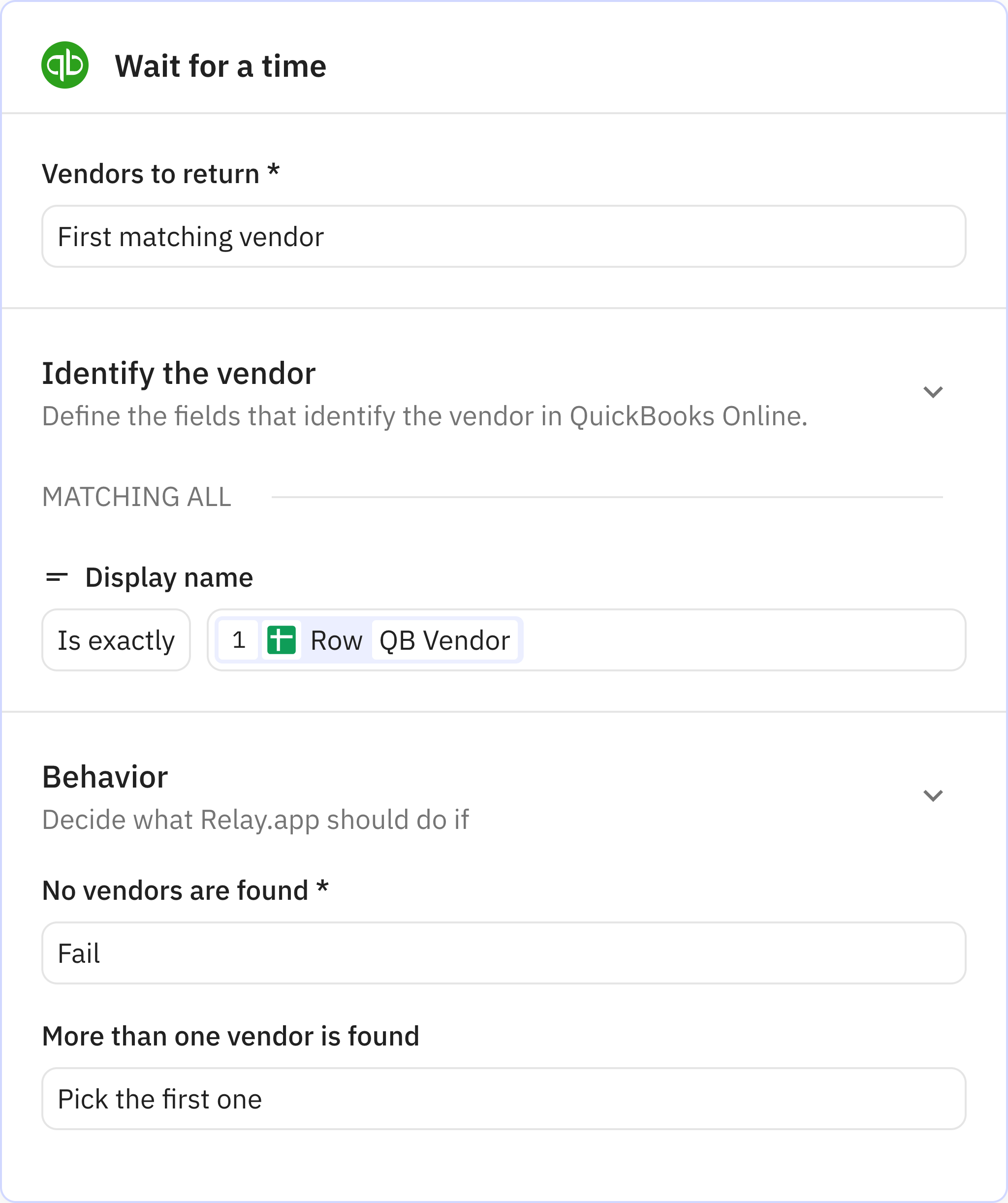 Relay.app screenshot of: Step 4: Find vendor(s)