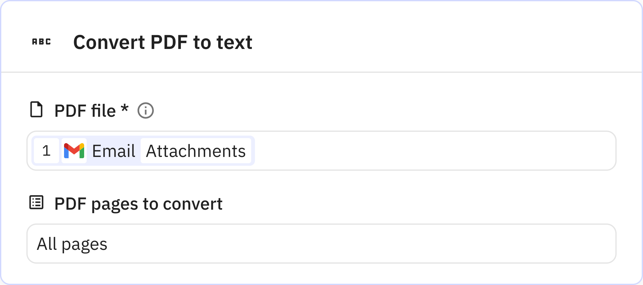 Relay.app screenshot of: Convert PDF to text