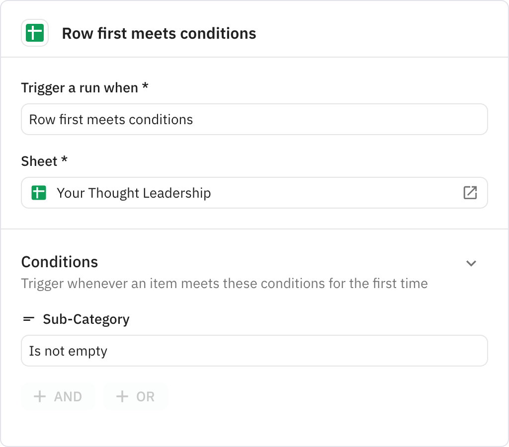 Relay.app screenshot of: Row first meets conditions