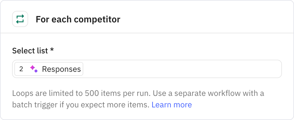 Relay.app screenshot of: For each competitor