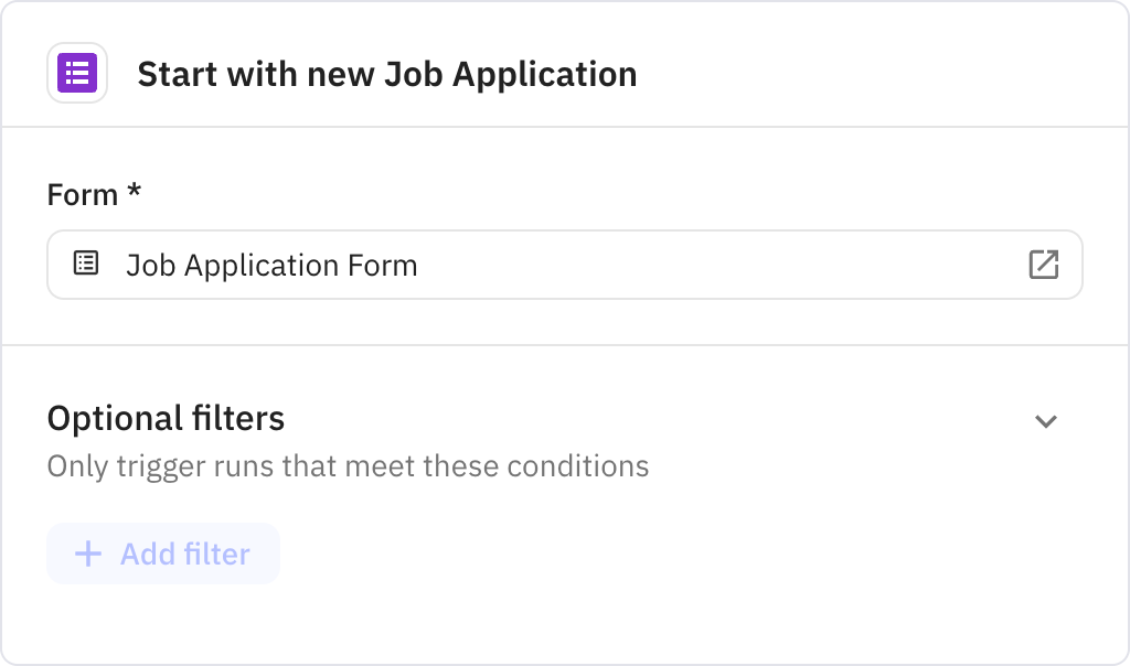 Relay.app screenshot of: Start with new Job Application