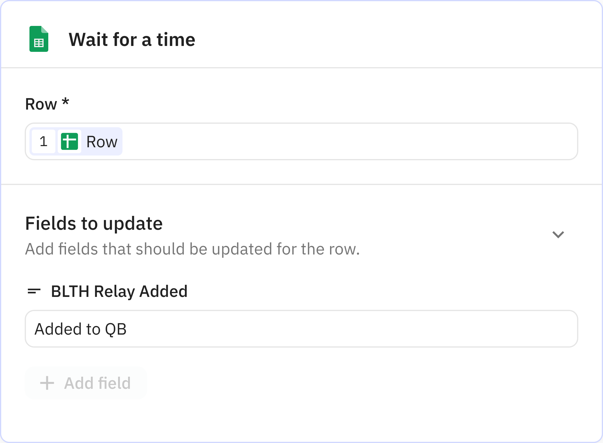 Relay.app screenshot of: Step 6: Update row