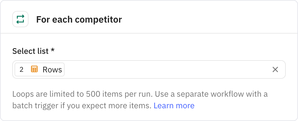 Relay.app screenshot of: For each competitor