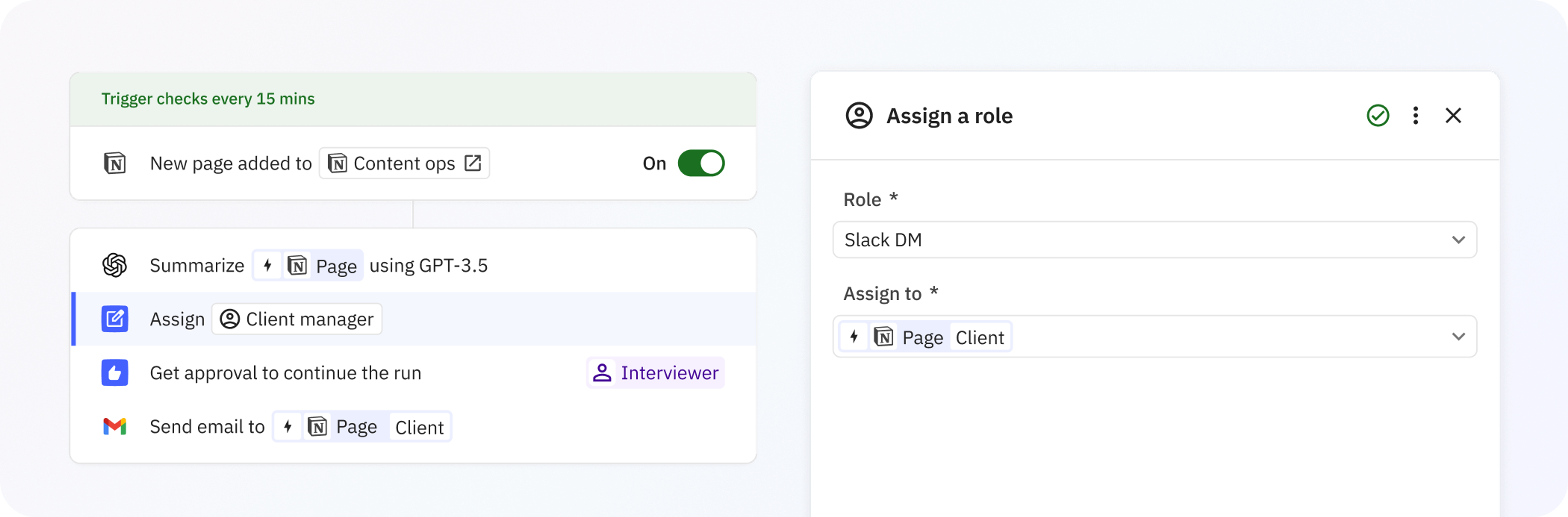 Screenshot of human-in-the-loop role assignment in Relay.app