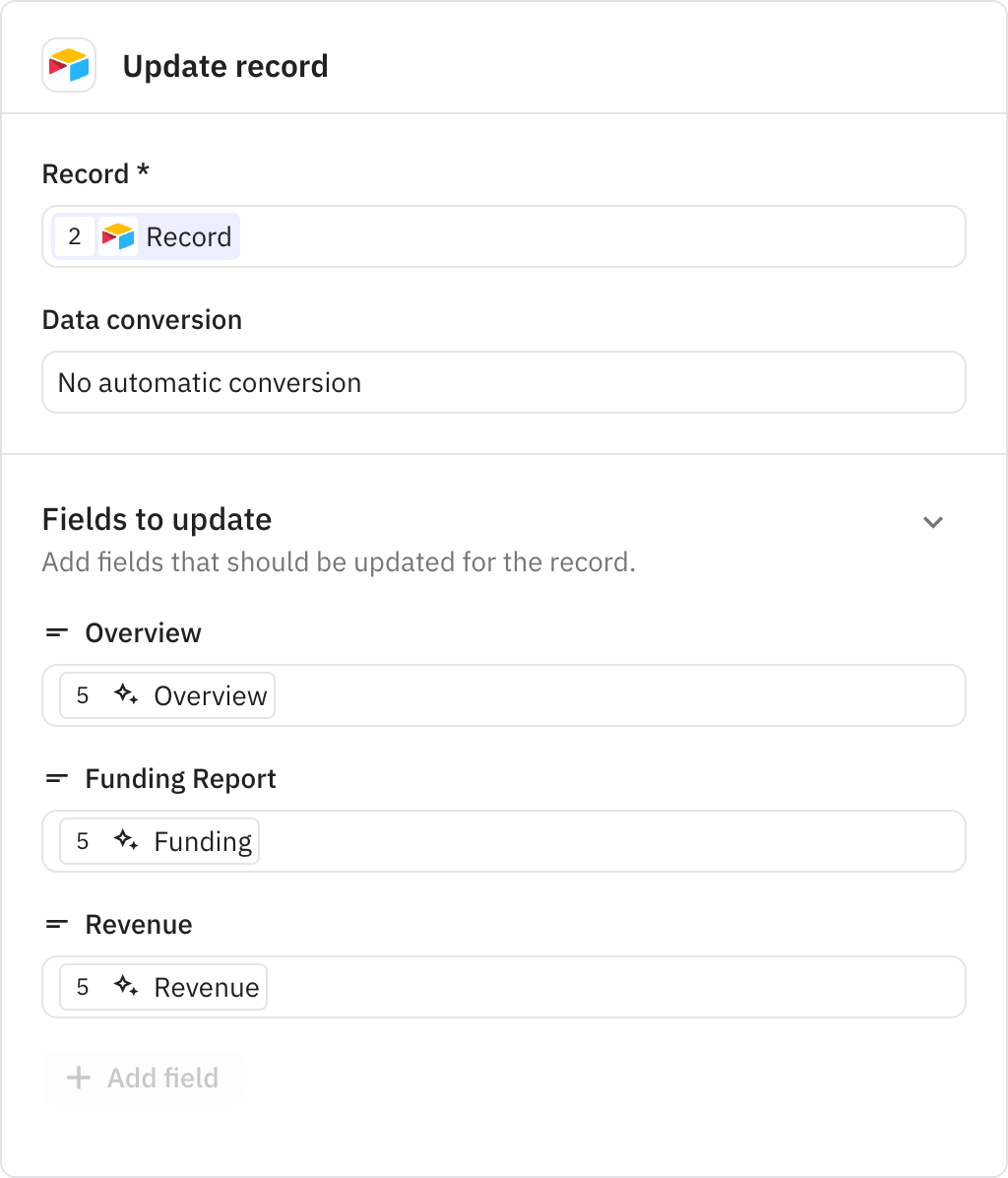 Relay.app screenshot of: Update record