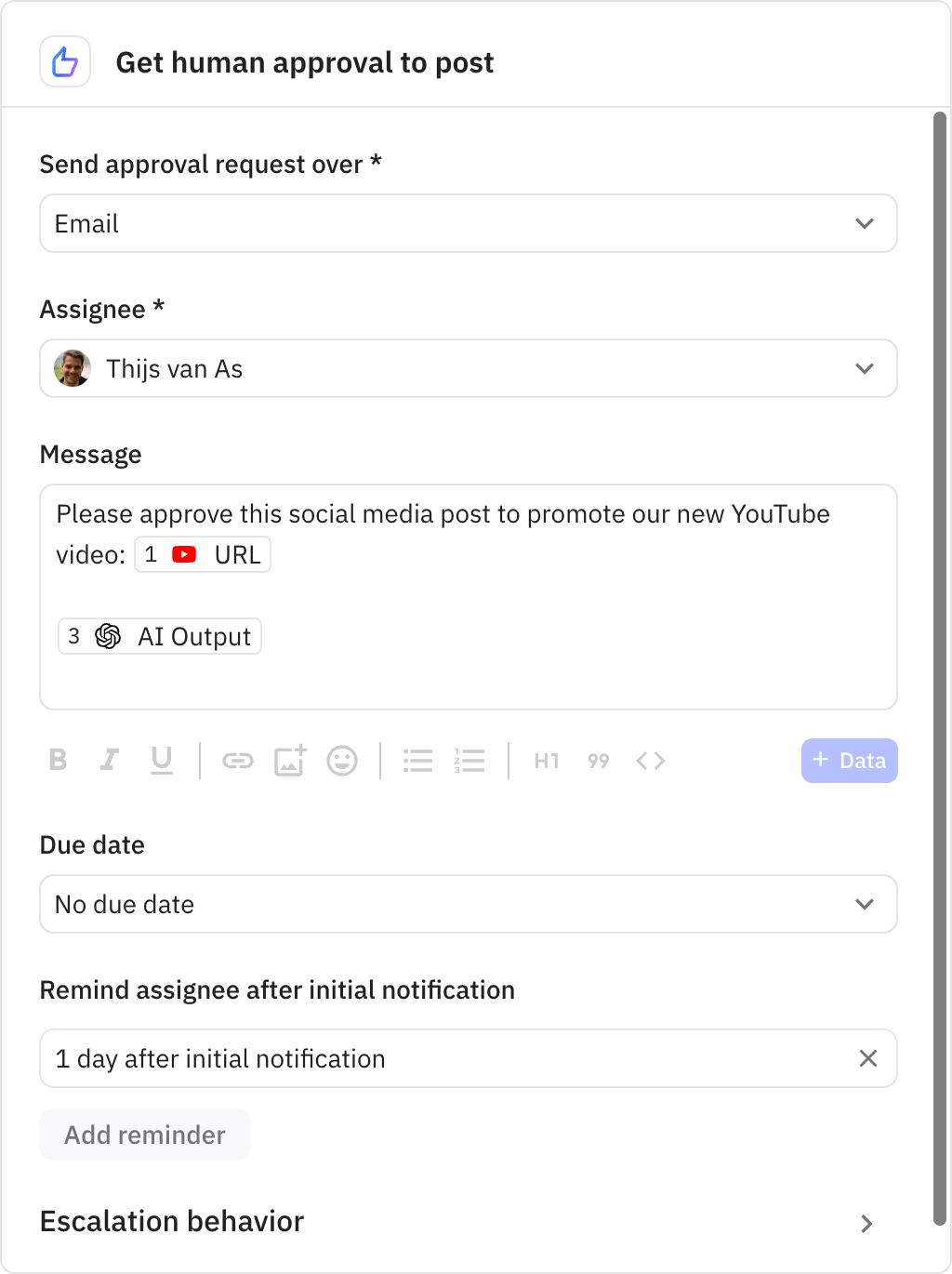 Relay.app screenshot of: Get human approval to post