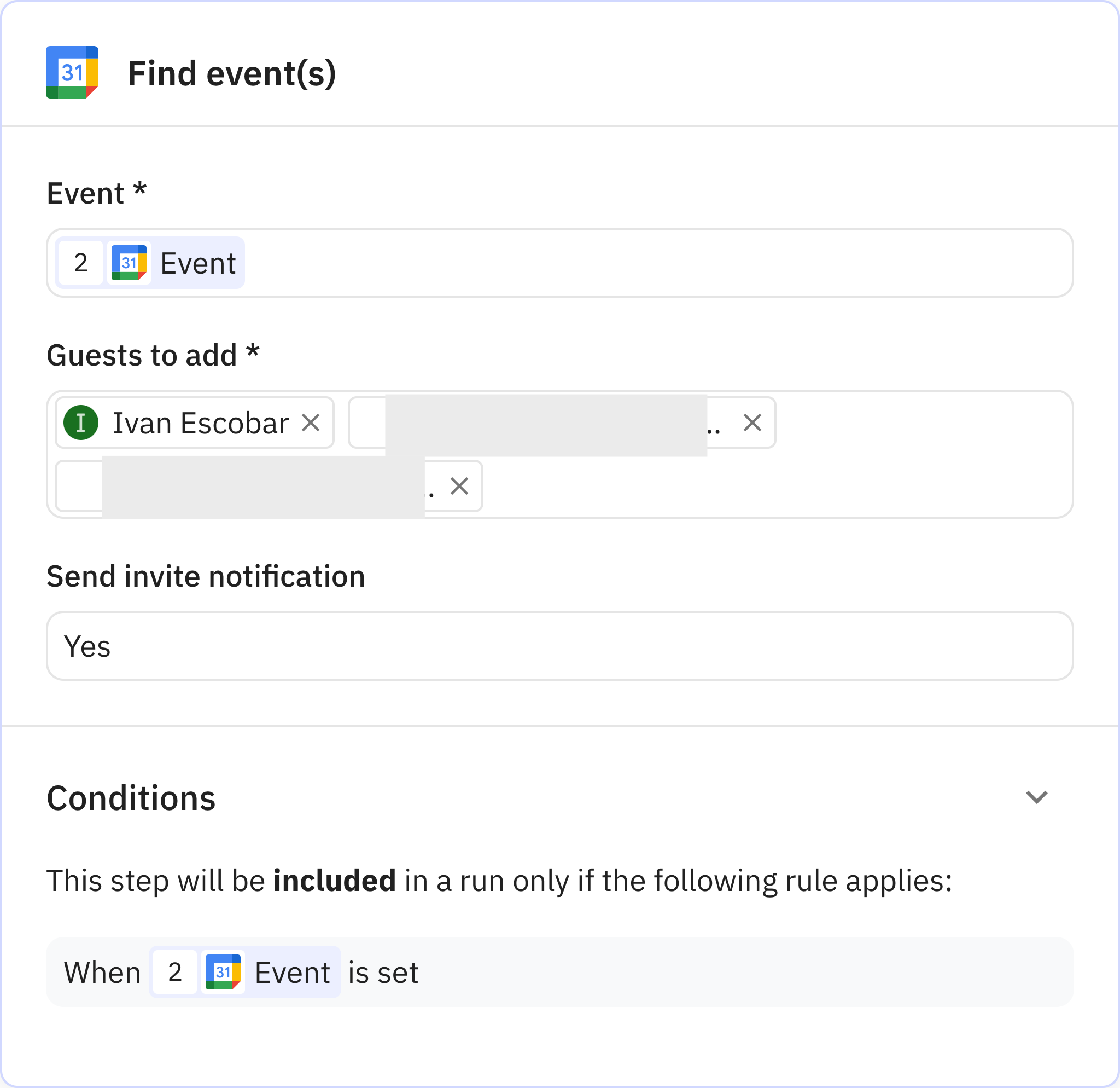 Relay.app screenshot of: Add guests to event