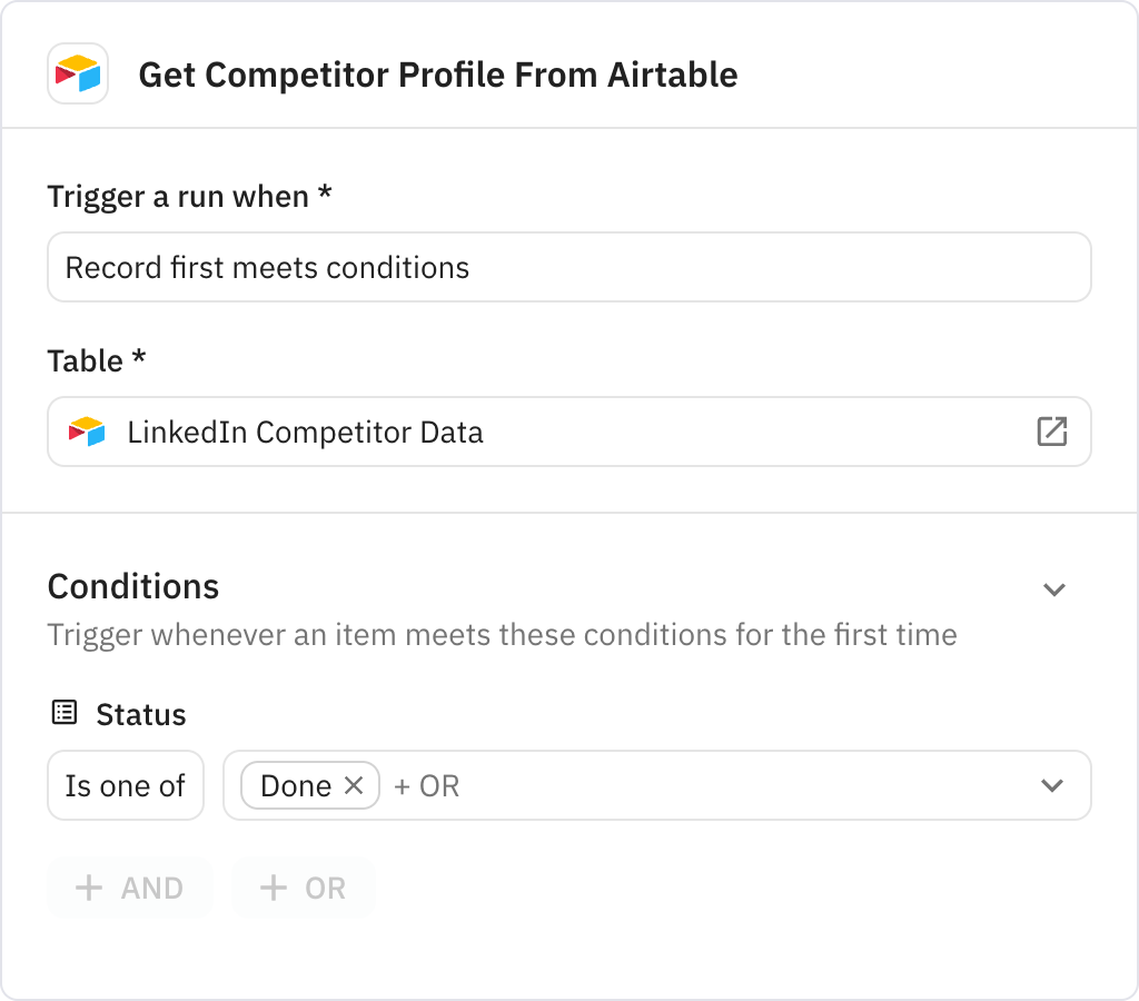 Relay.app screenshot of: Get Competitor Profile From Airtable
