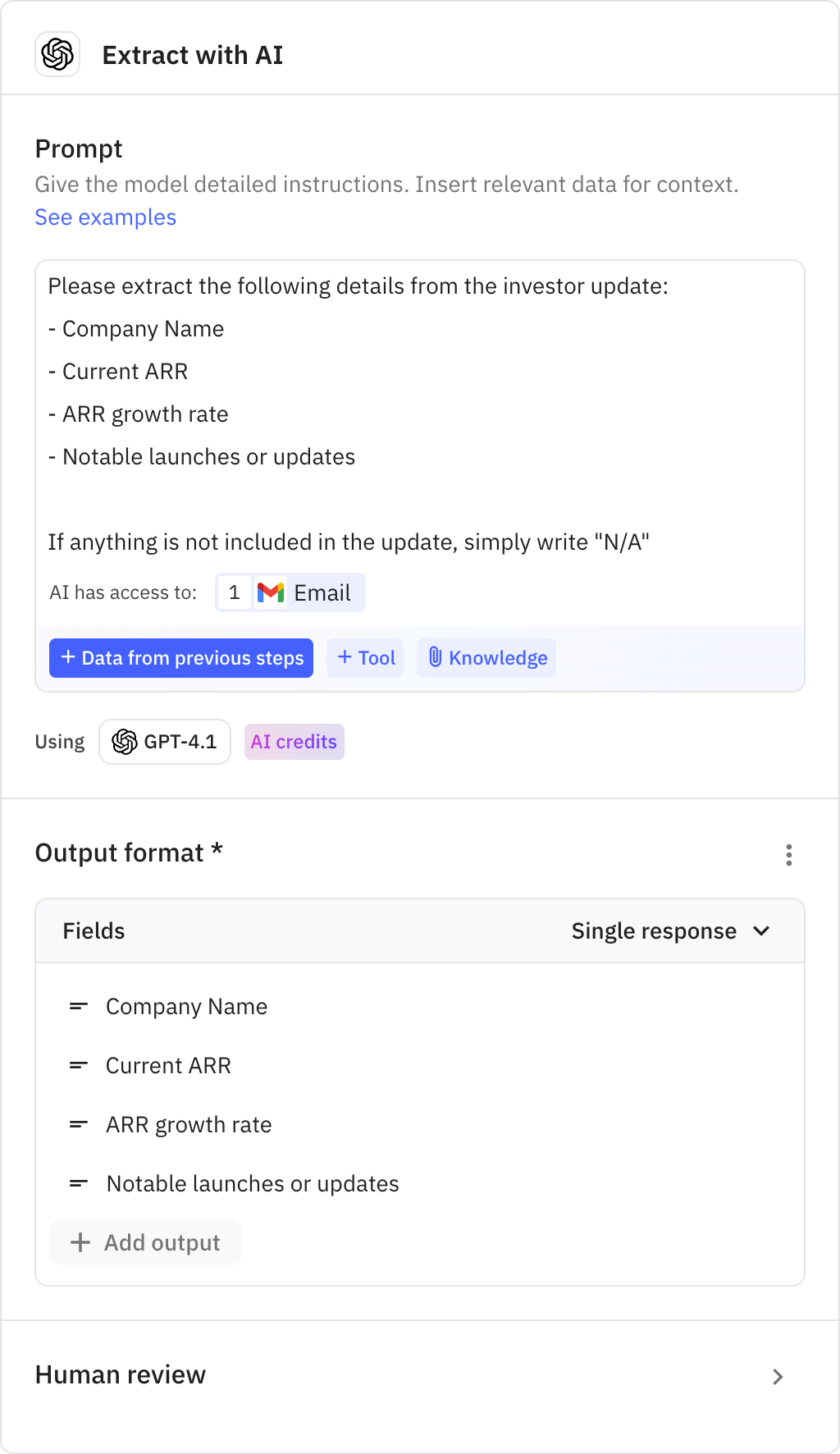 Relay.app screenshot of: Extract with AI