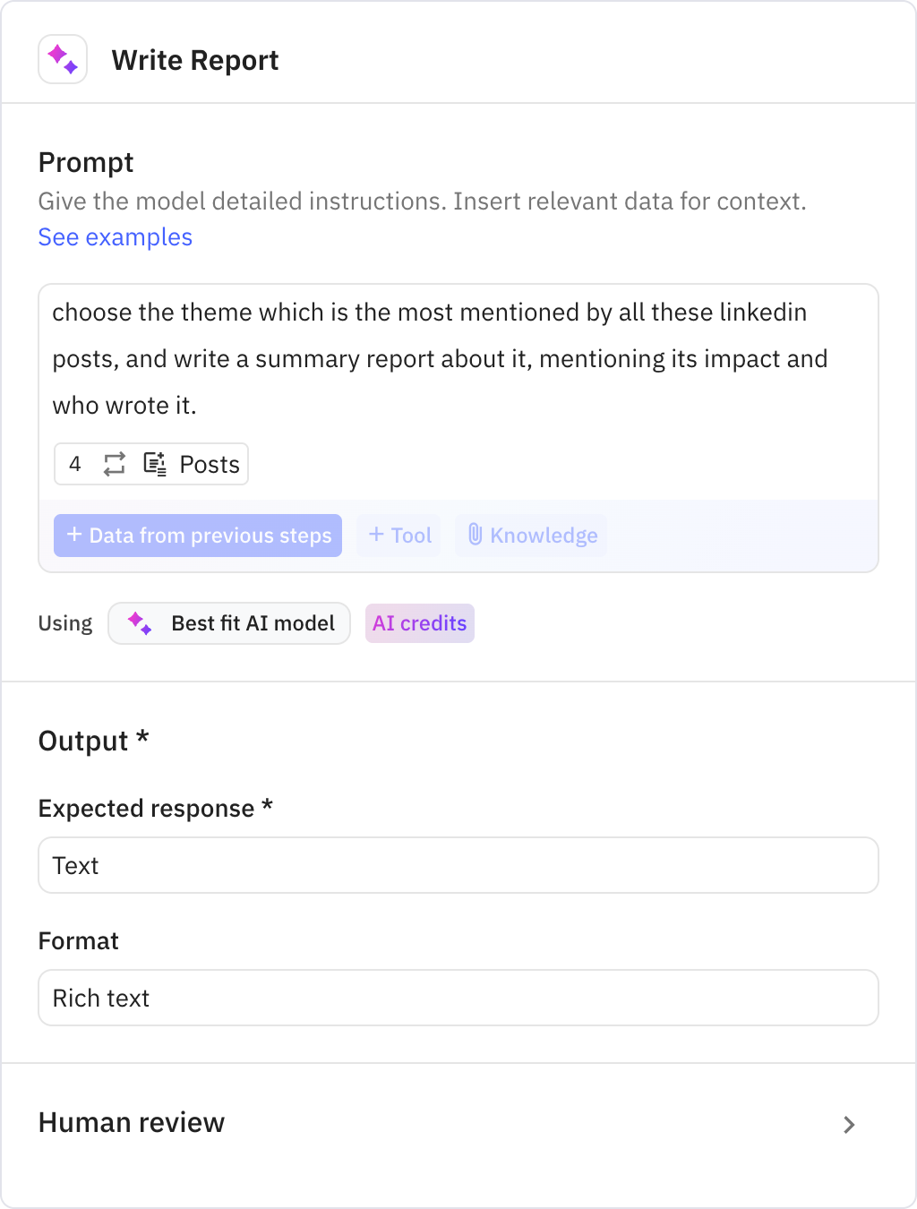Relay.app screenshot of: Write Report