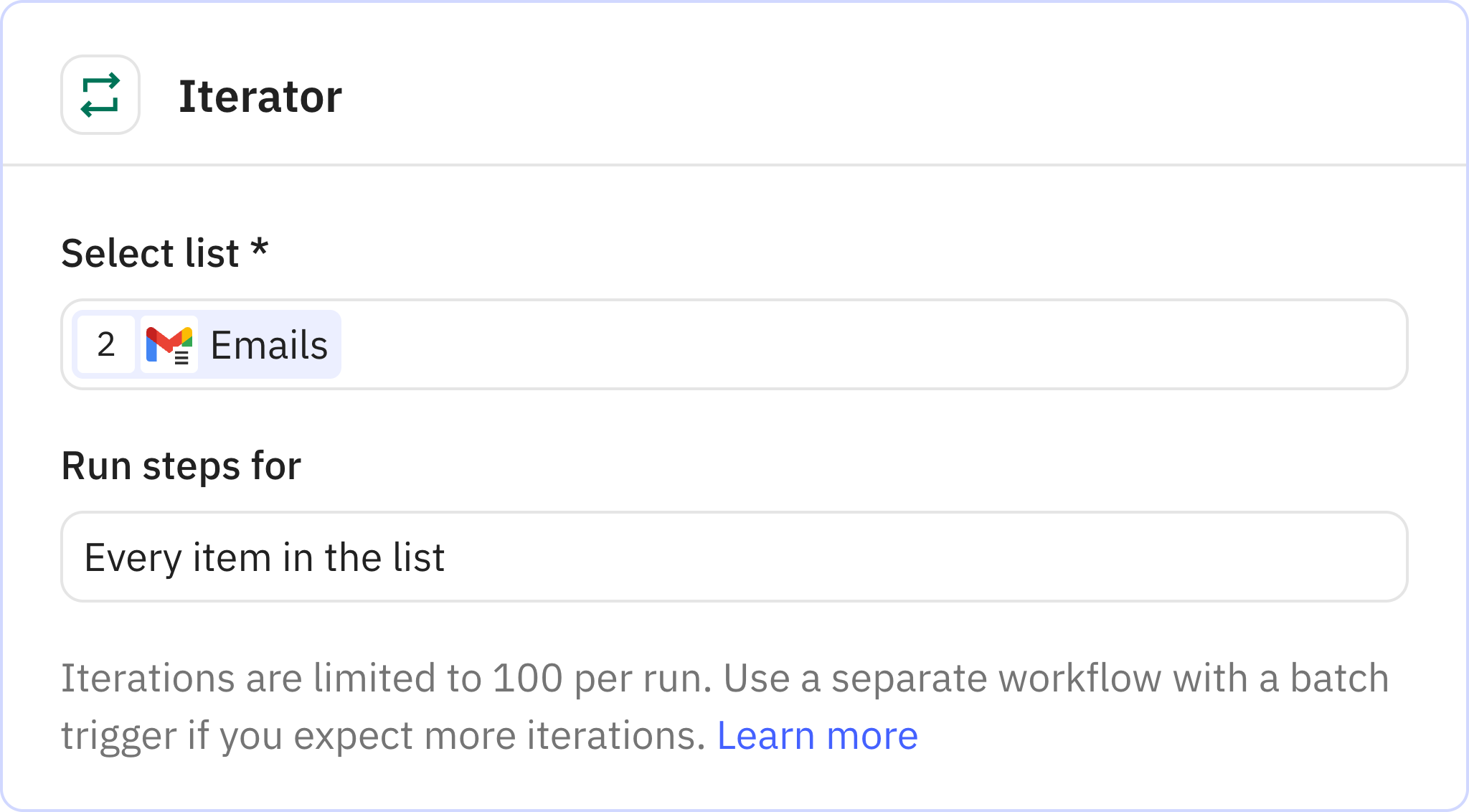Relay.app screenshot of: Iterator