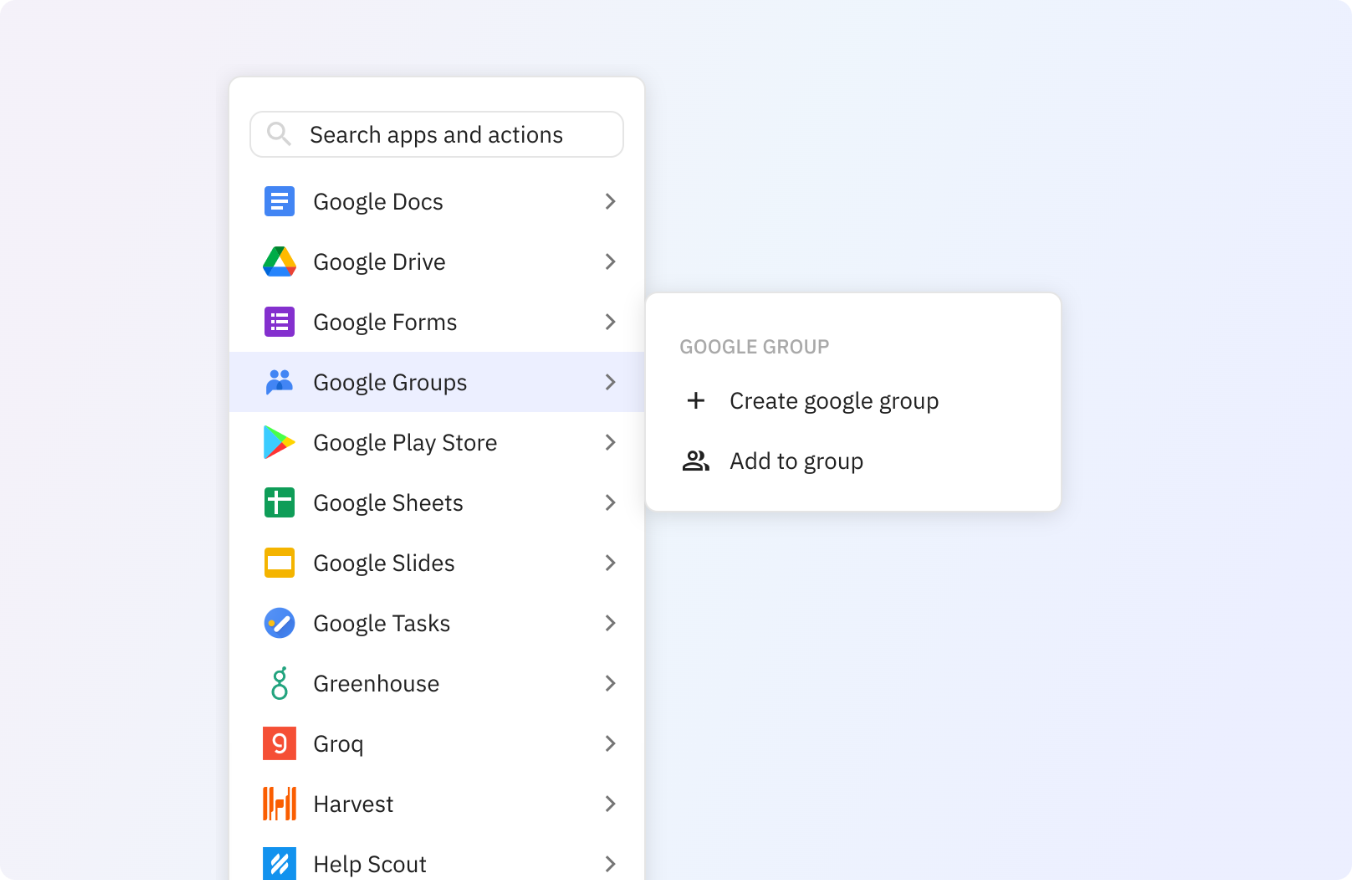 Update Google Groups automatically in your Relay.app workflows.