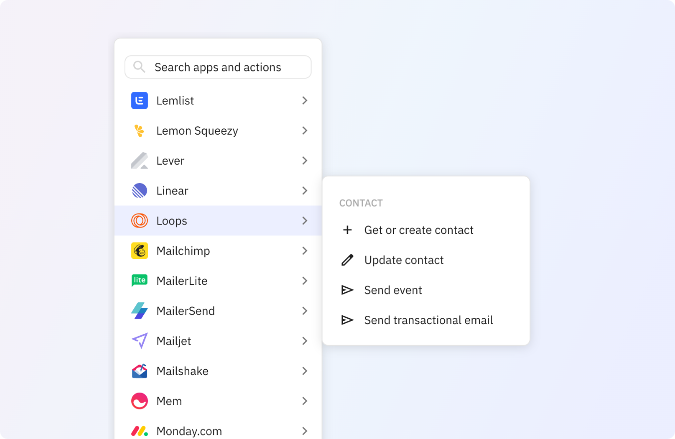 Use any of these Loops actions in your Relay.app workflows.