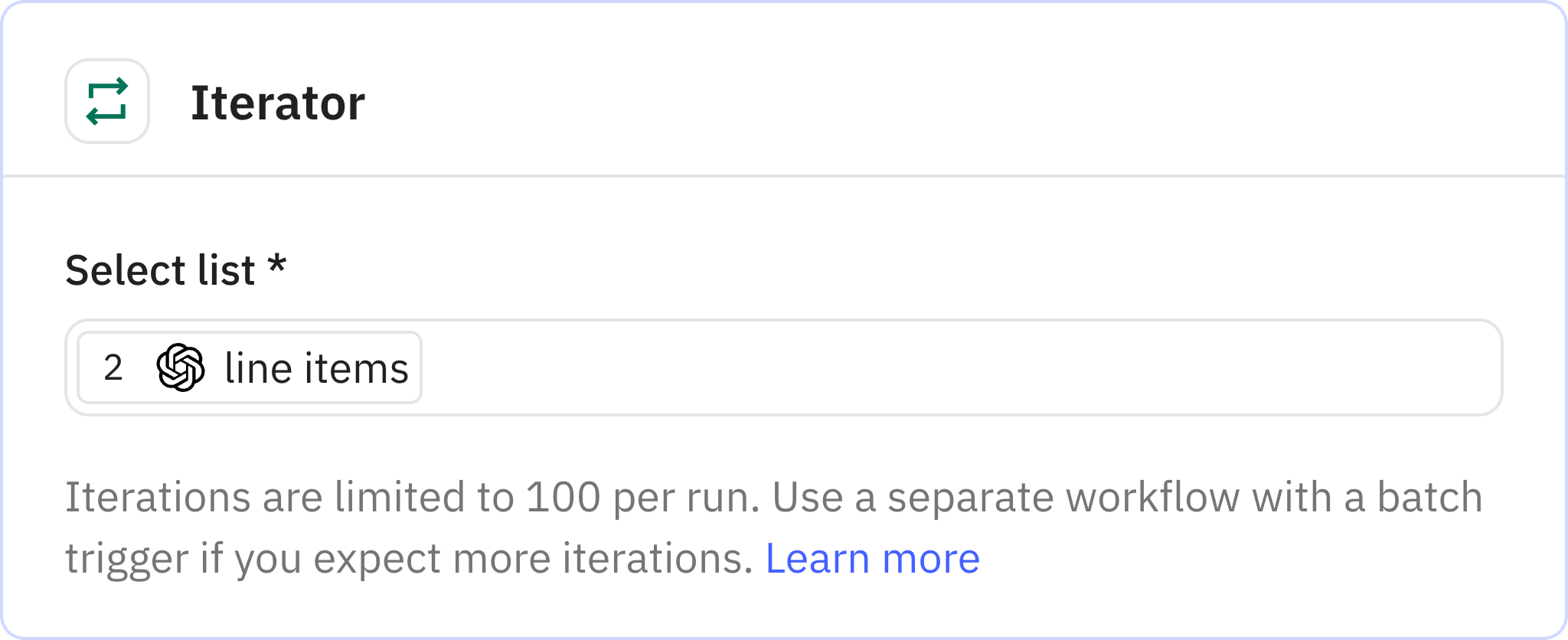 Relay.app screenshot of: Iterator