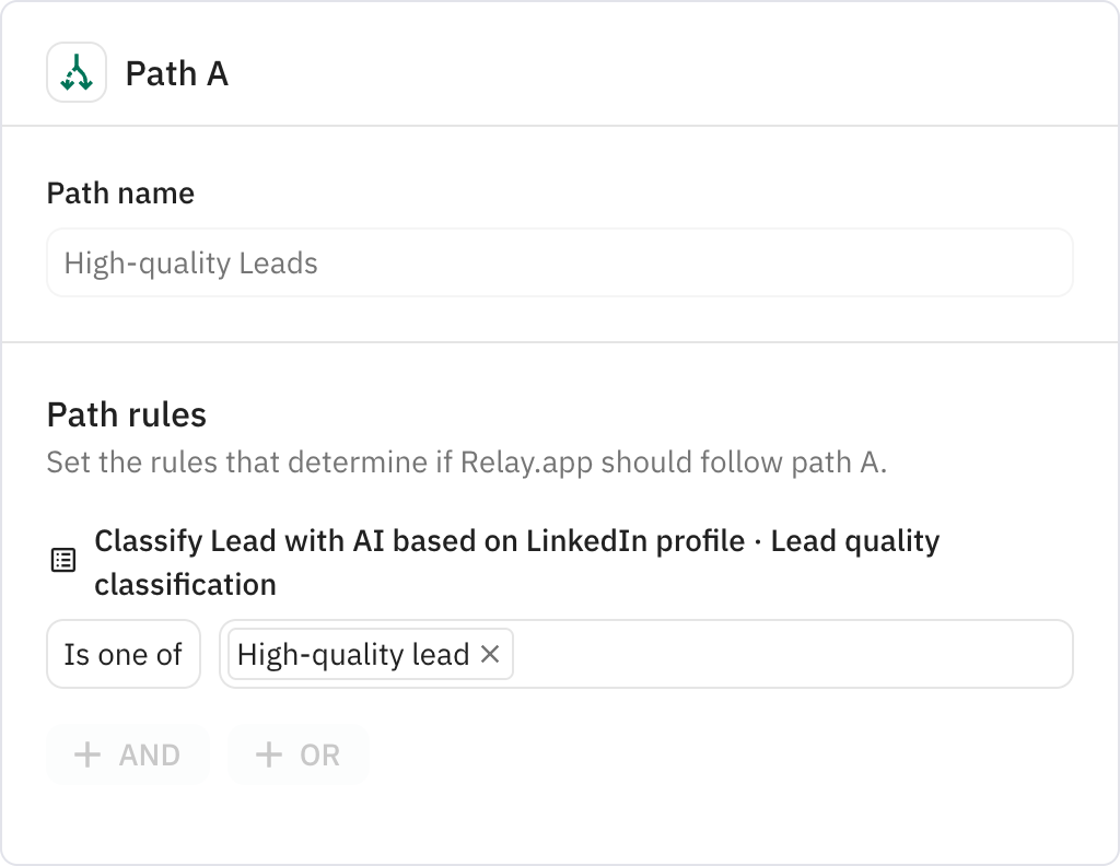 Relay.app screenshot of: High-quality Leads