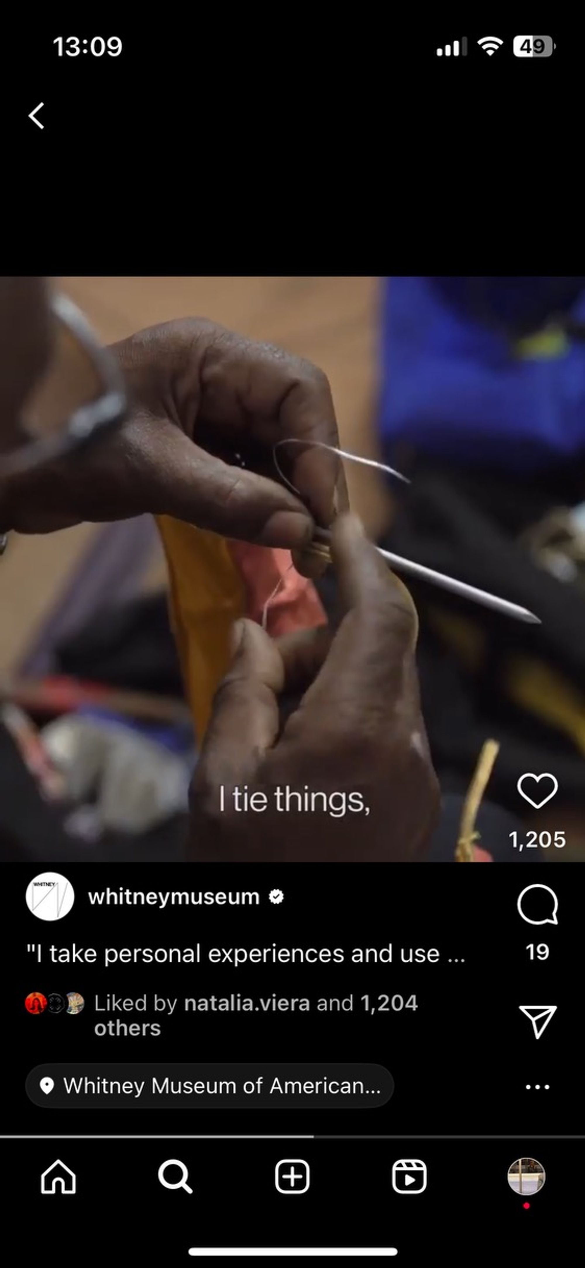 Screenshot of a reel on Instagram featuring hands holding a nail