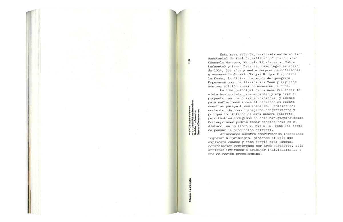 Scan of a spread, white page on left, Spanish text on right side. Black ink on white page, typewriter typeface.