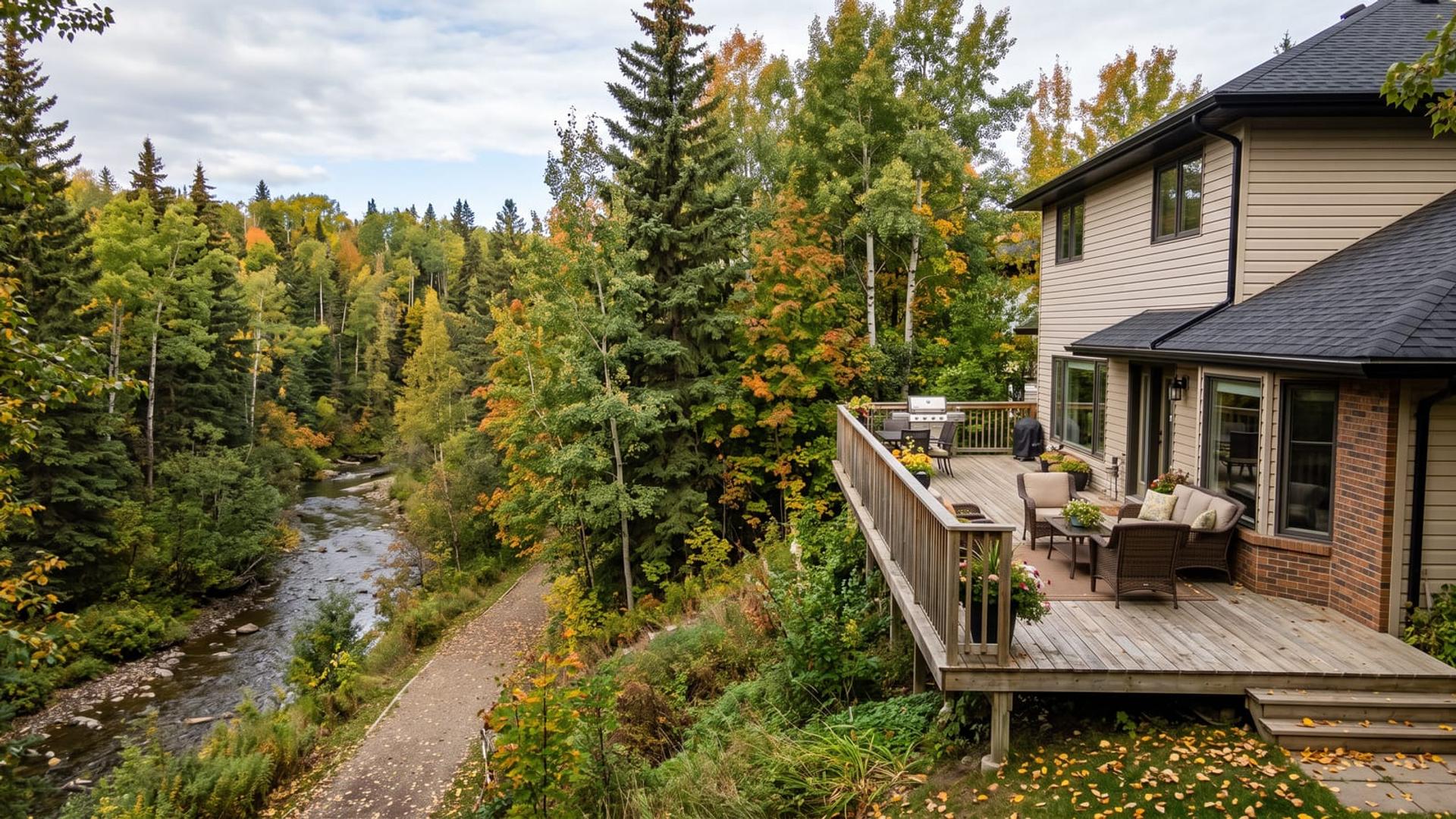 A Riverbend home backing onto the wooded Whitemud Creek ravine in early autumn