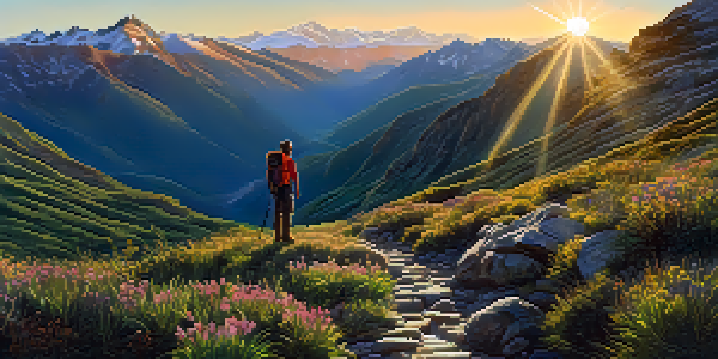 A hiker on a rocky path in the Andes mountains at sunset, wearing waterproof hiking boots.