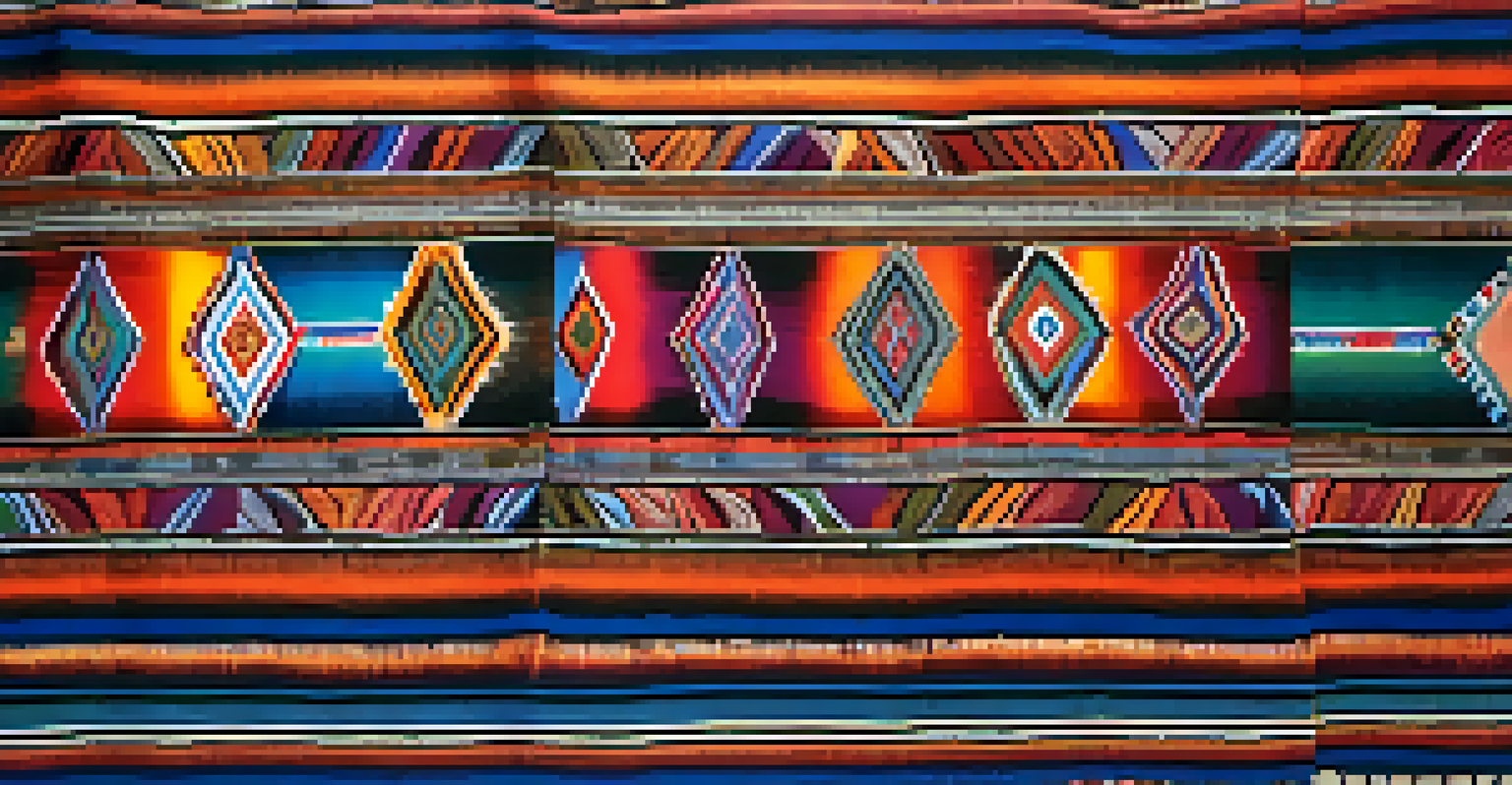 Close-up of a colorful Peruvian textile showing intricate designs inspired by nature.