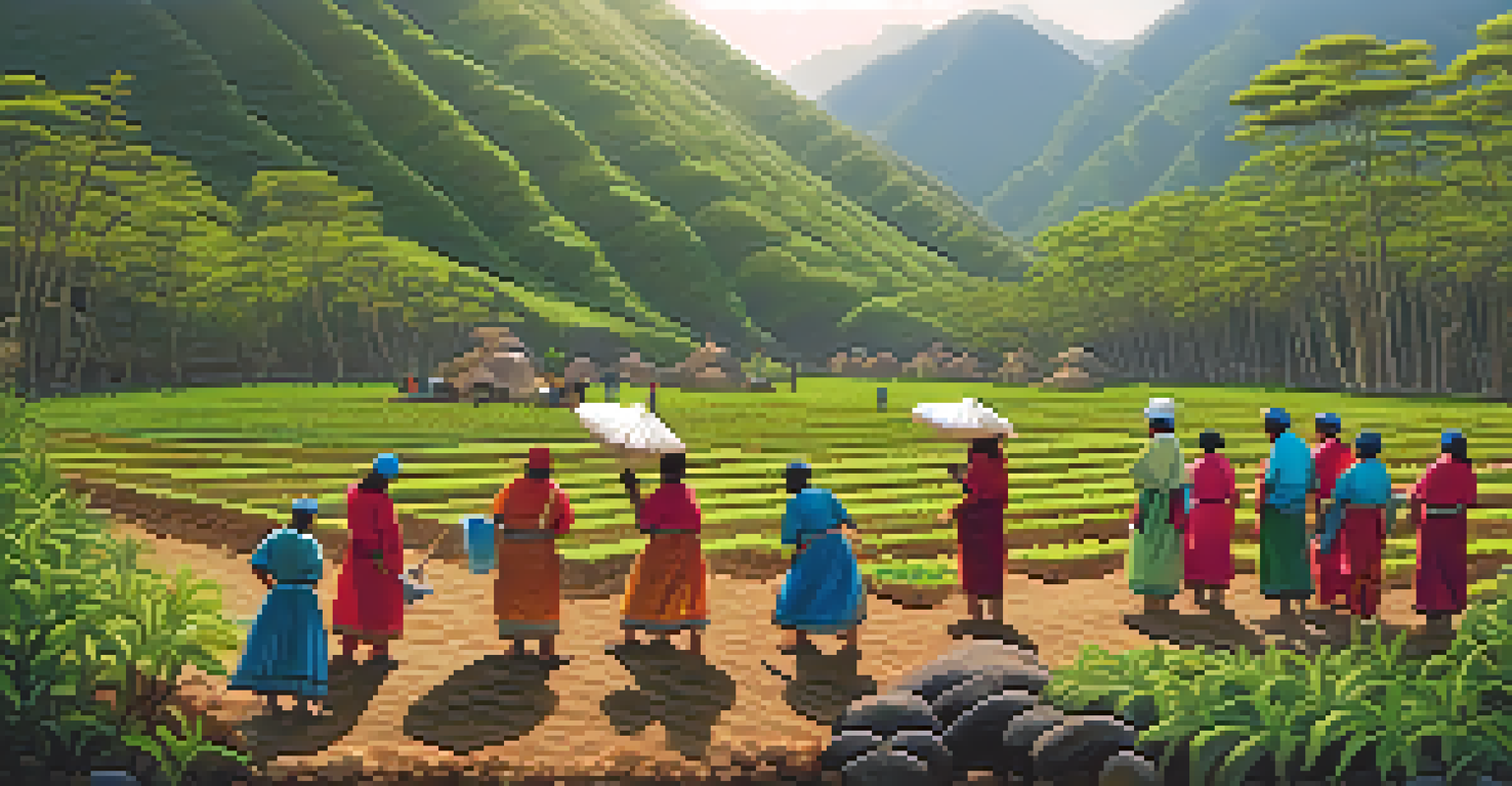 A community in Peru planting saplings as part of a reforestation project, showcasing teamwork and hope.