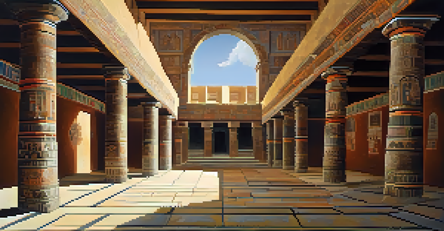 Interior view of Qorikancha, highlighting stone altars and warm lighting creating a serene atmosphere.