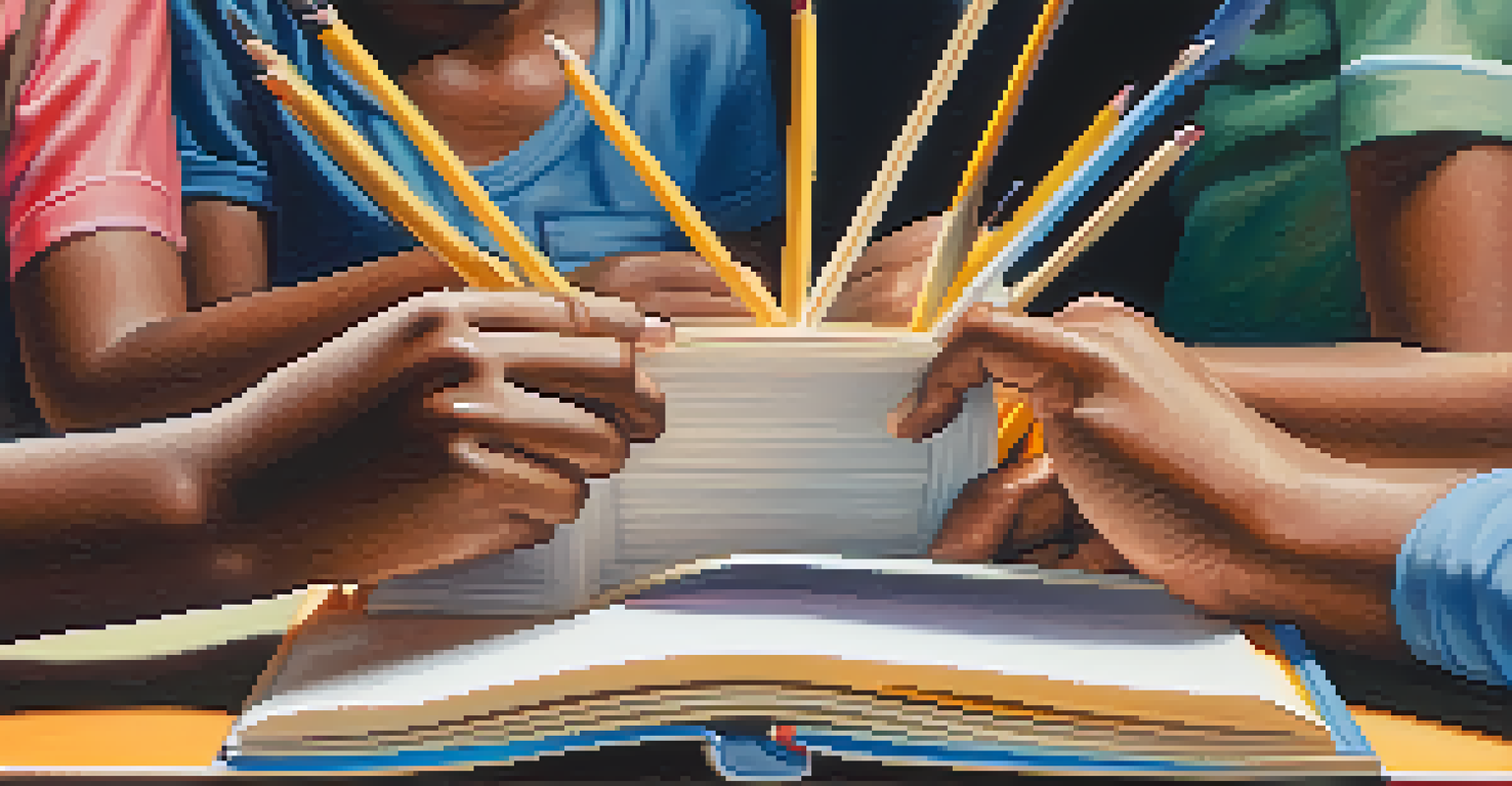 Close-up of diverse hands holding educational materials, representing community engagement and knowledge sharing.